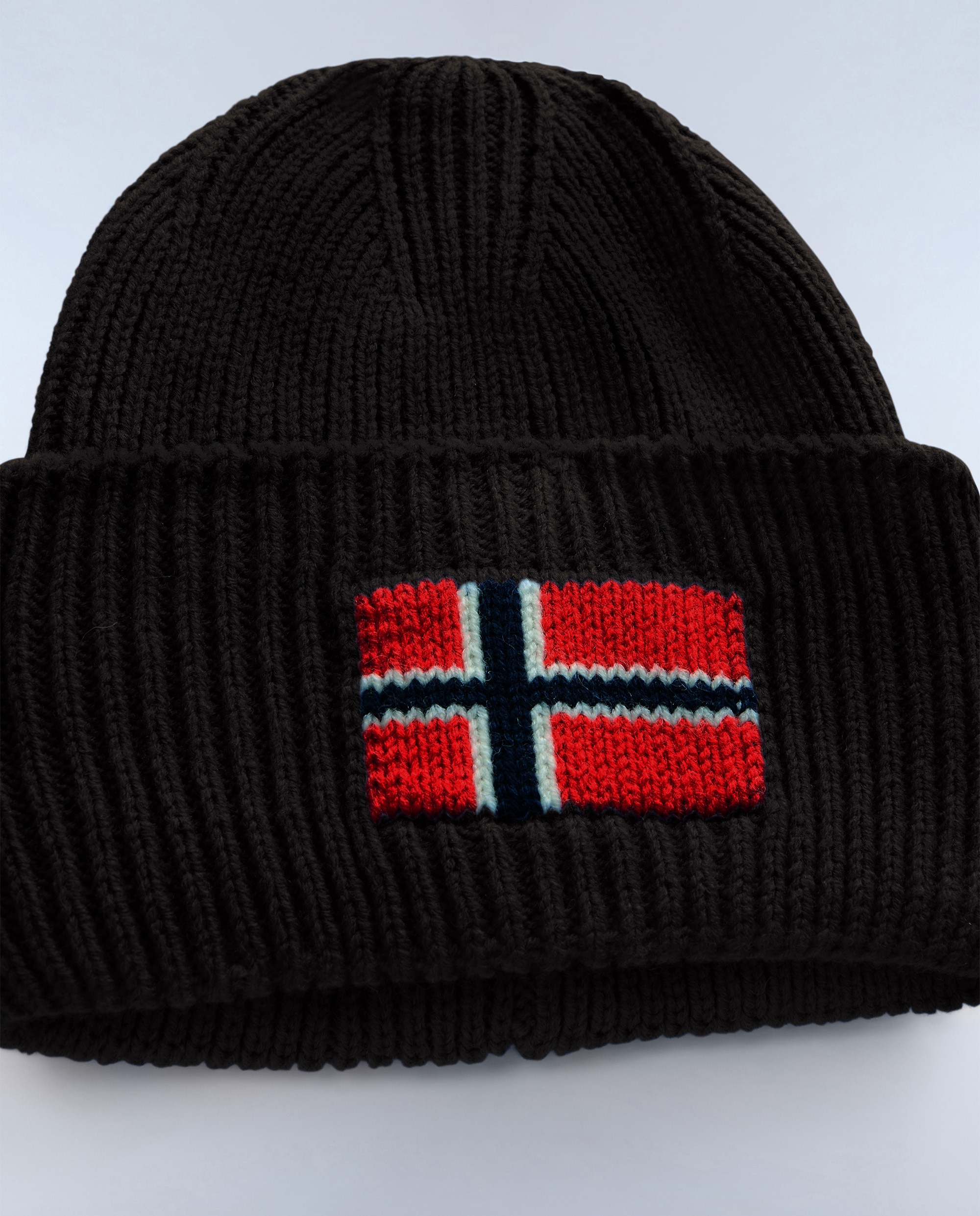 Gorro de hombre evei con bandera noruega de punto de canalé - Napapijri - Negro Negro-2