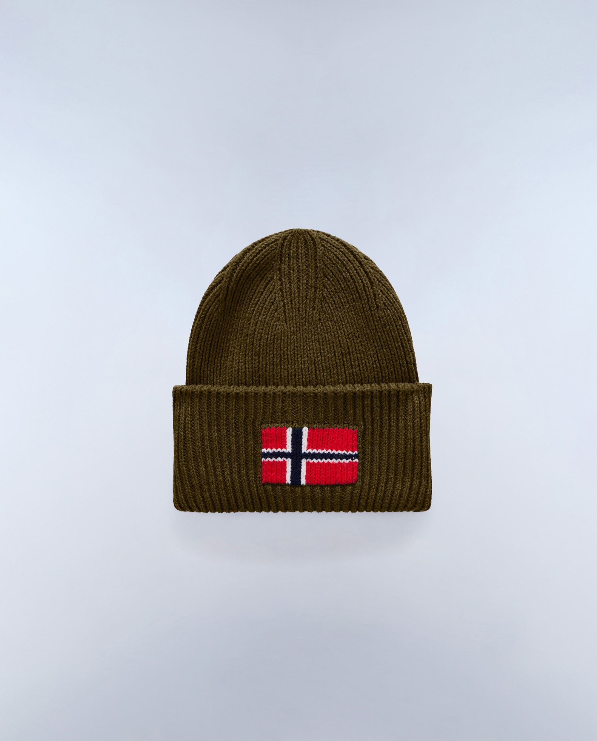 Gorro de hombre evei con bandera noruega de punto de canalé - Napapijri - Verde Oliva Verde Oliva-1