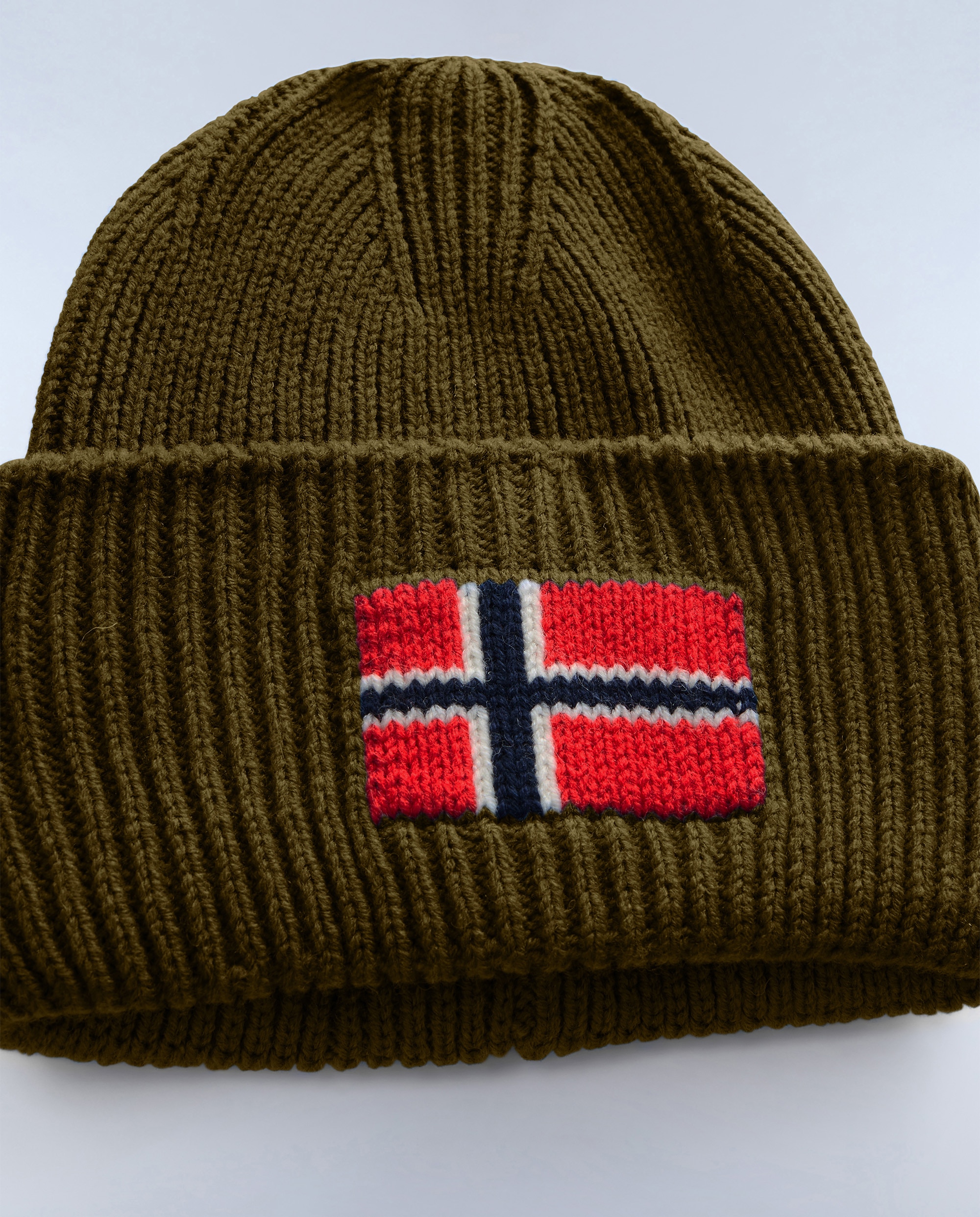 Gorro de hombre evei con bandera noruega de punto de canalé - Napapijri - Verde Oliva Verde Oliva-2