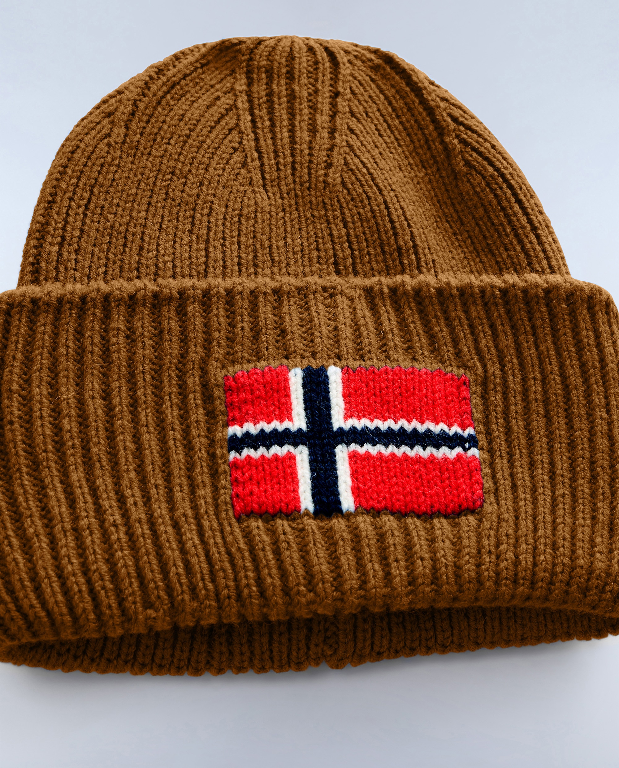 Gorro de hombre evei con bandera noruega de punto de canalé - Napapijri - Marrón claro Marrón claro-2
