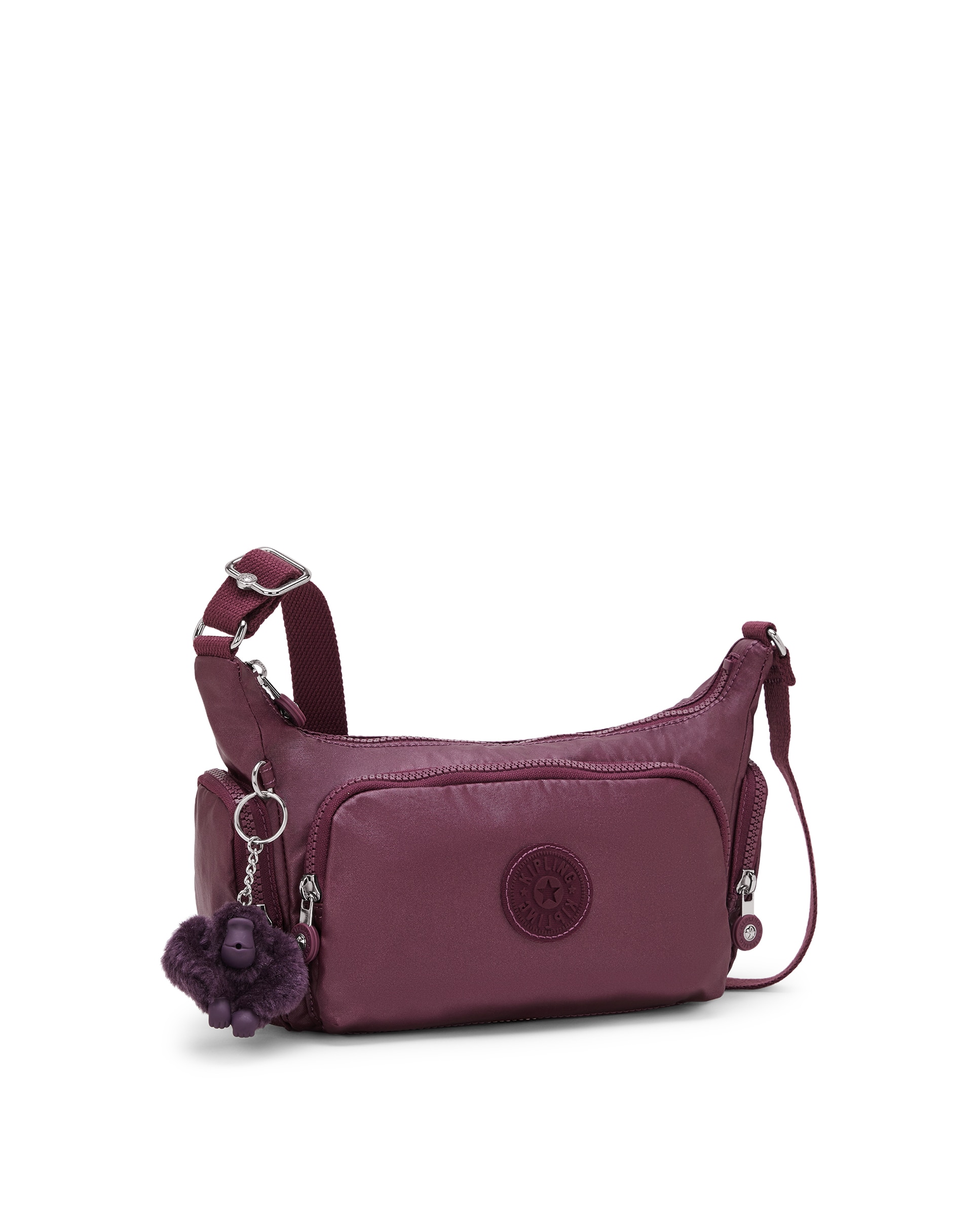Bandolera pequeña de mujer con bolsillos externos y asa regulable - Kipling - Magenta Magenta-4