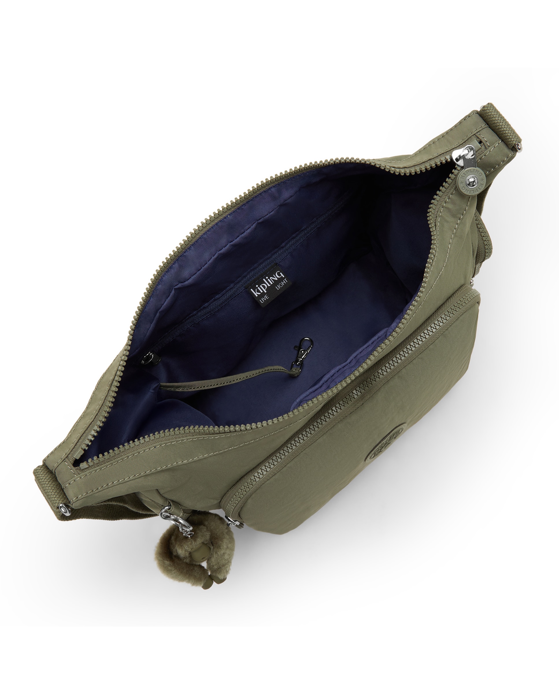 Bandolera grande de mujer con bolsillos externos y asa regulable - Kipling - Verde Oliva Verde Oliva-2