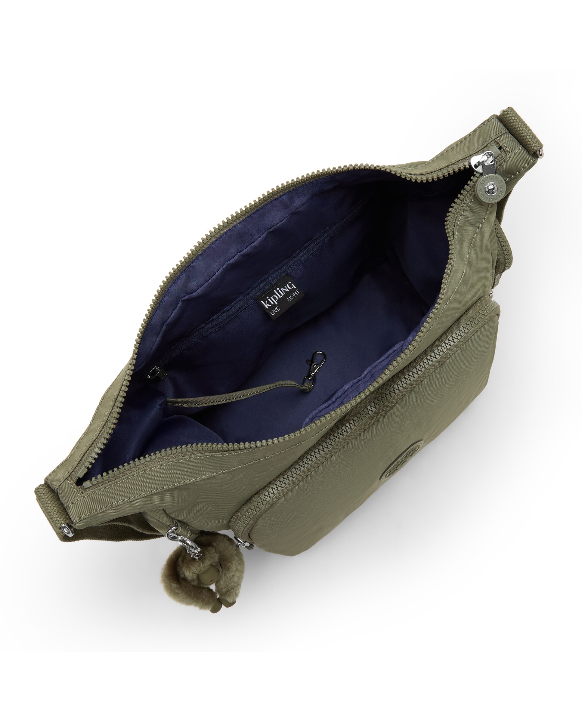 Bandolera grande de mujer con bolsillos externos y asa regulable - Kipling - Verde Oliva Verde Oliva-5