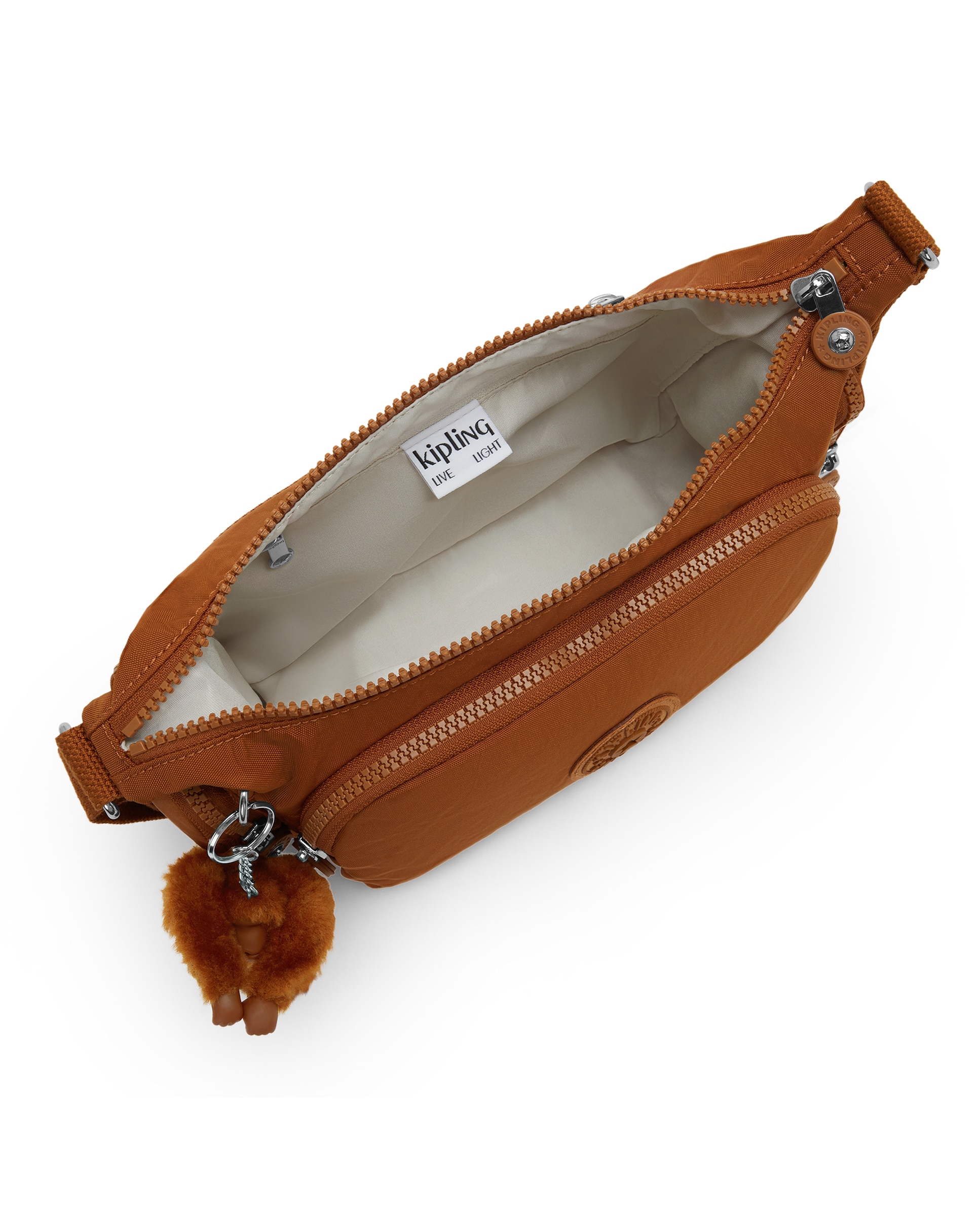 Bandolera pequeña de mujer con bolsillos externos y asa regulable - Kipling - Canela Canela-2