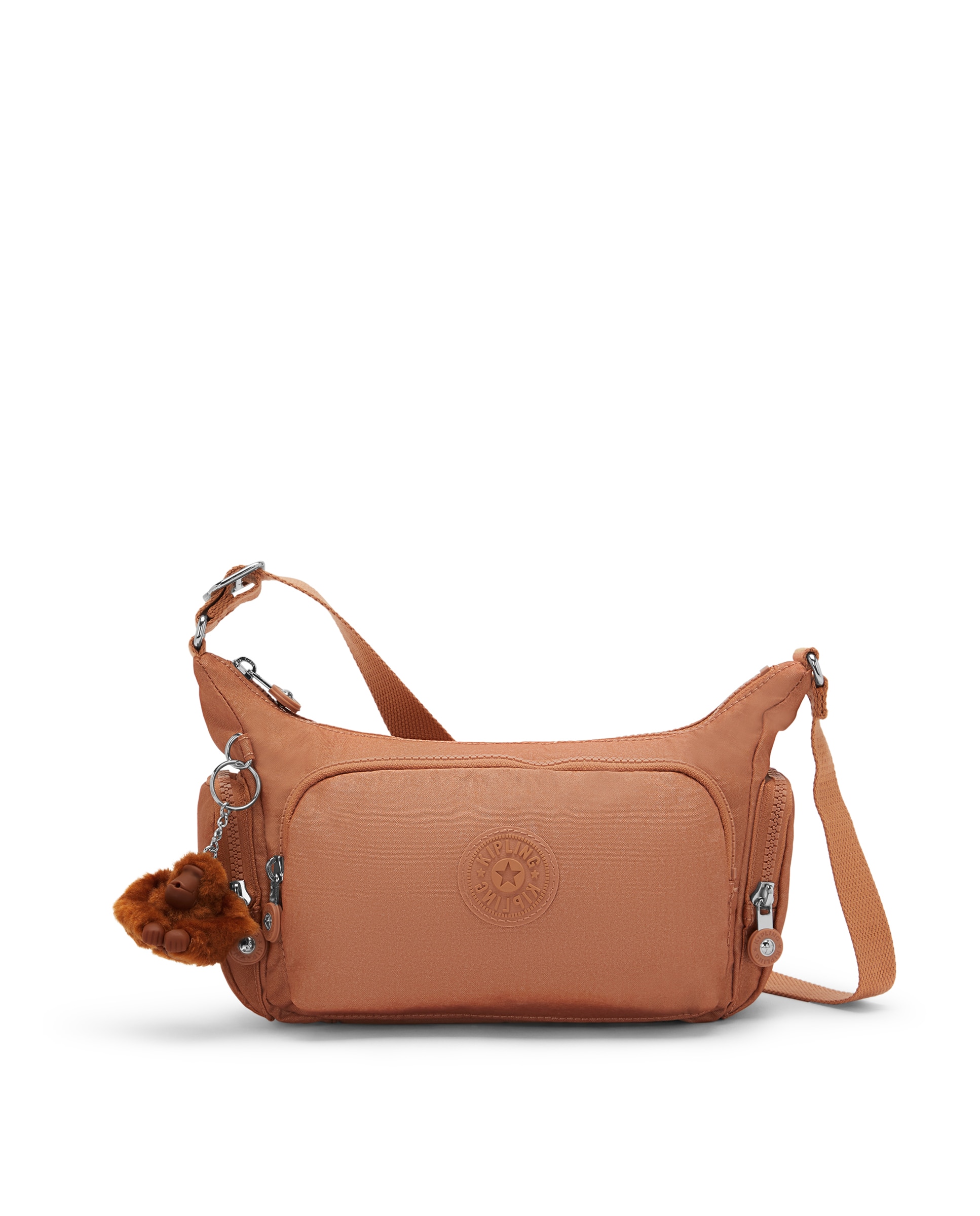 Bandolera pequeña de mujer con bolsillos externos y asa regulable - Kipling - Marrón claro Marrón claro-1