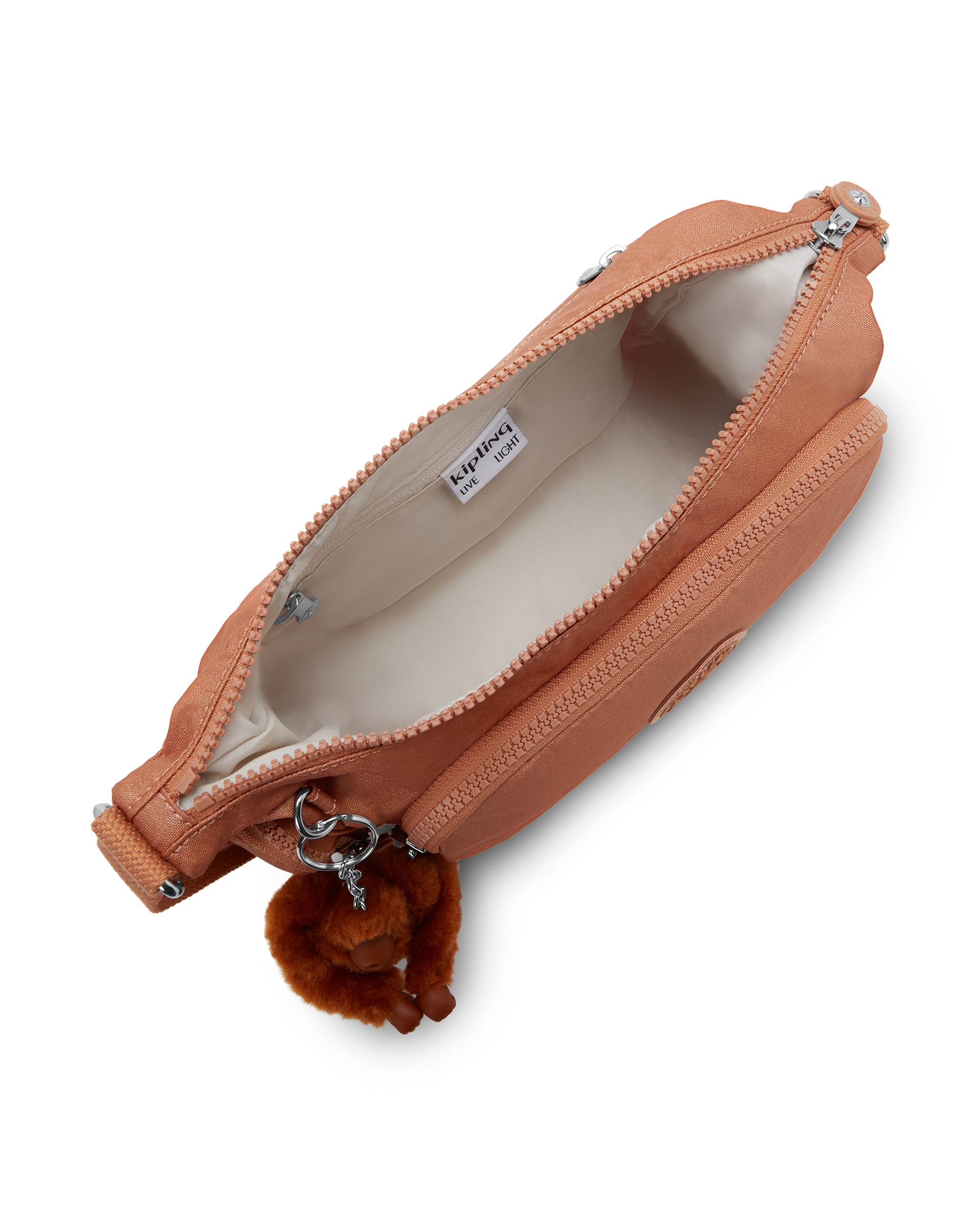 Bandolera pequeña de mujer con bolsillos externos y asa regulable - Kipling - Marrón claro Marrón claro-2