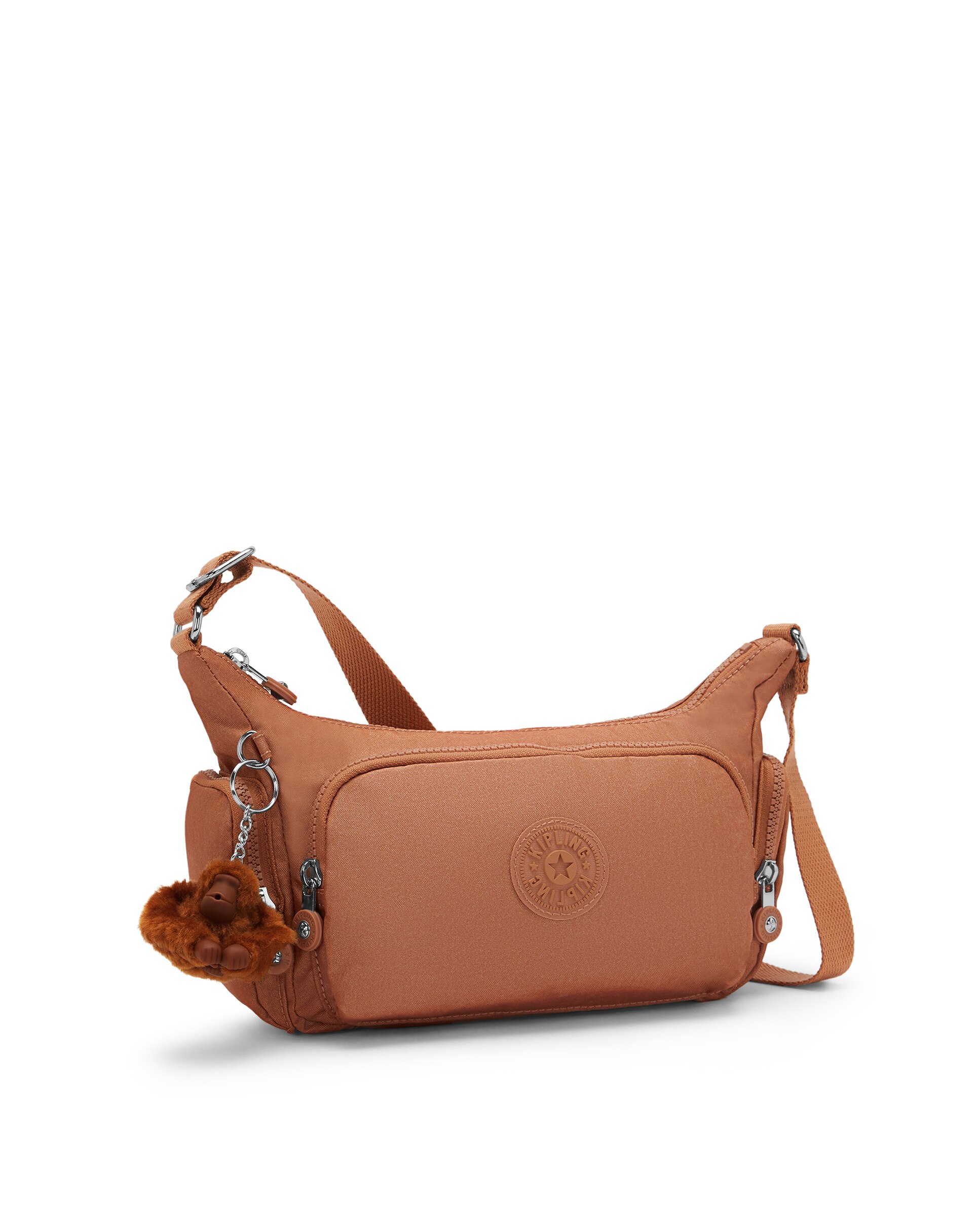 Bandolera pequeña de mujer con bolsillos externos y asa regulable - Kipling - Marrón claro Marrón claro-4