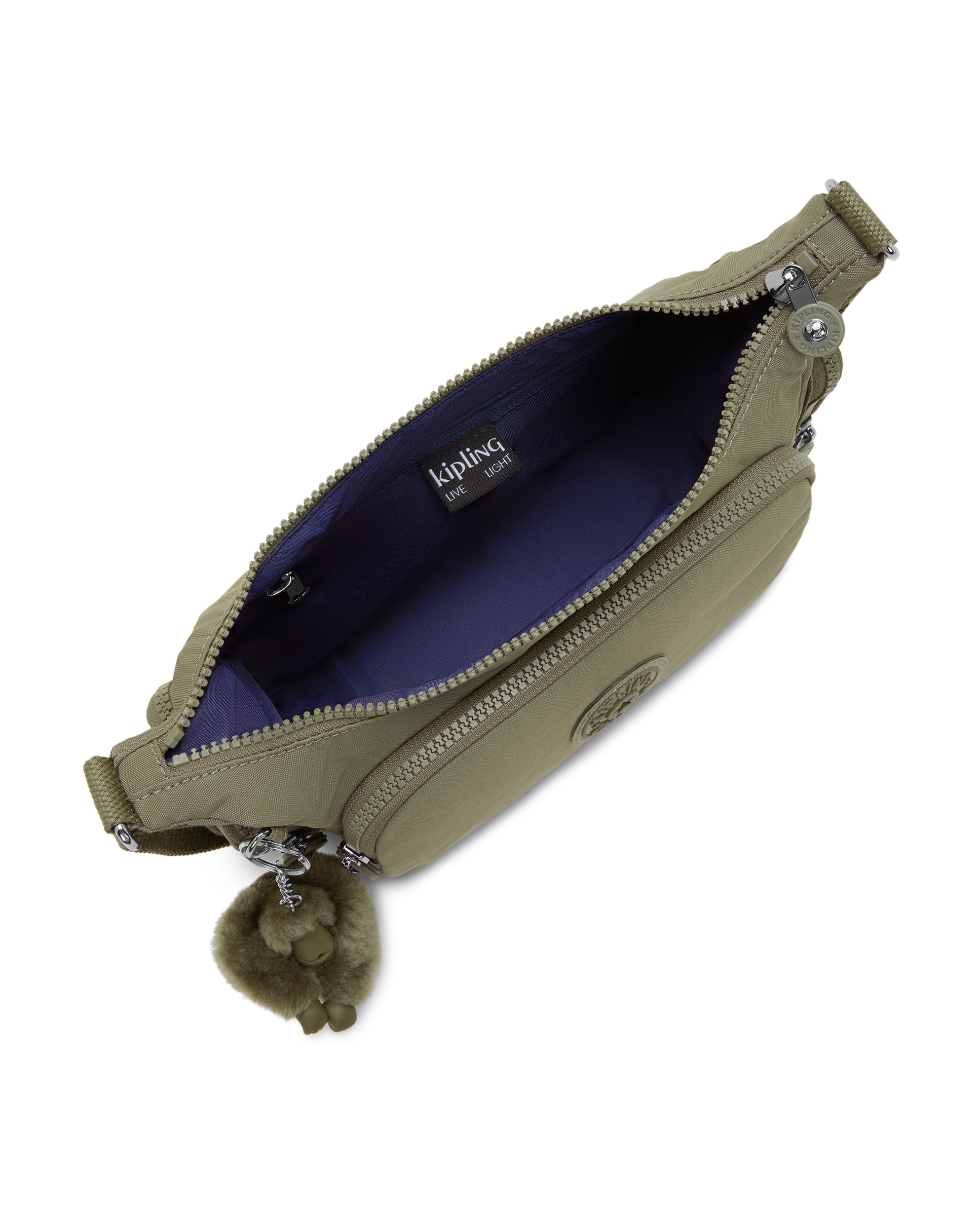 Bandolera pequeña de mujer con bolsillos externos y asa regulable - Kipling - Verde Oliva Verde Oliva-2
