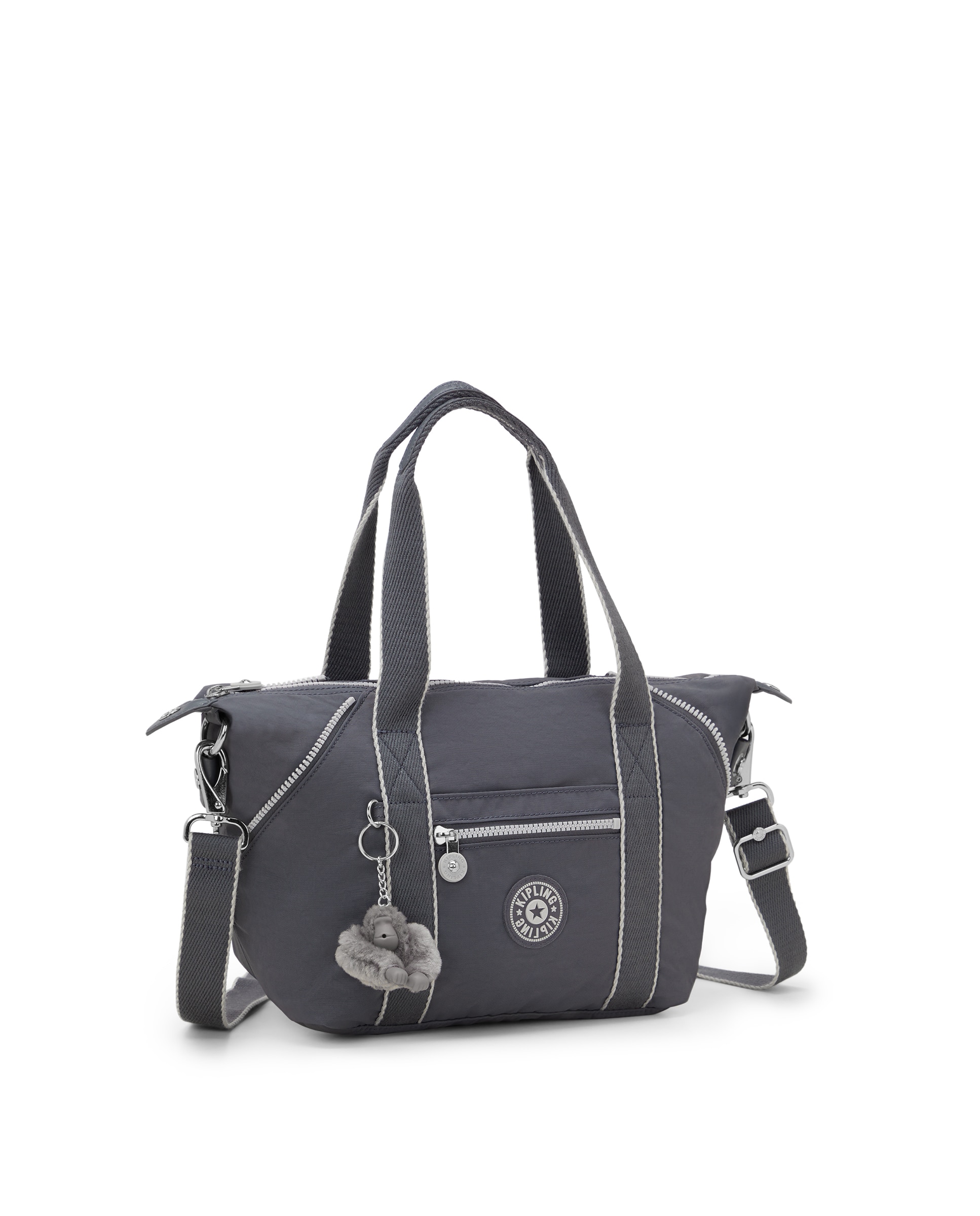 Shopper pequeño con cremallera y asa bandolera extraíble - Kipling - Gris Gris-4