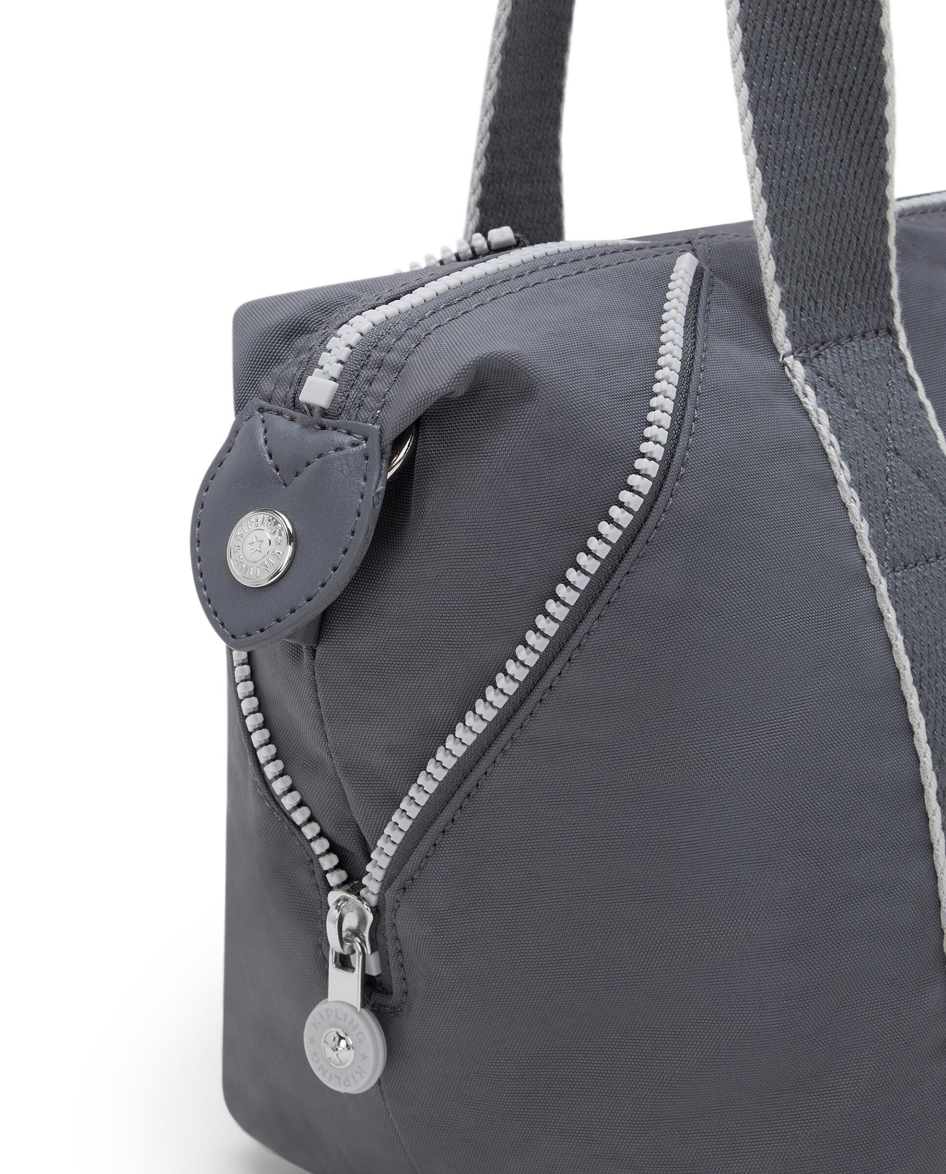 Shopper pequeño con cremallera y asa bandolera extraíble - Kipling - Gris Gris-6