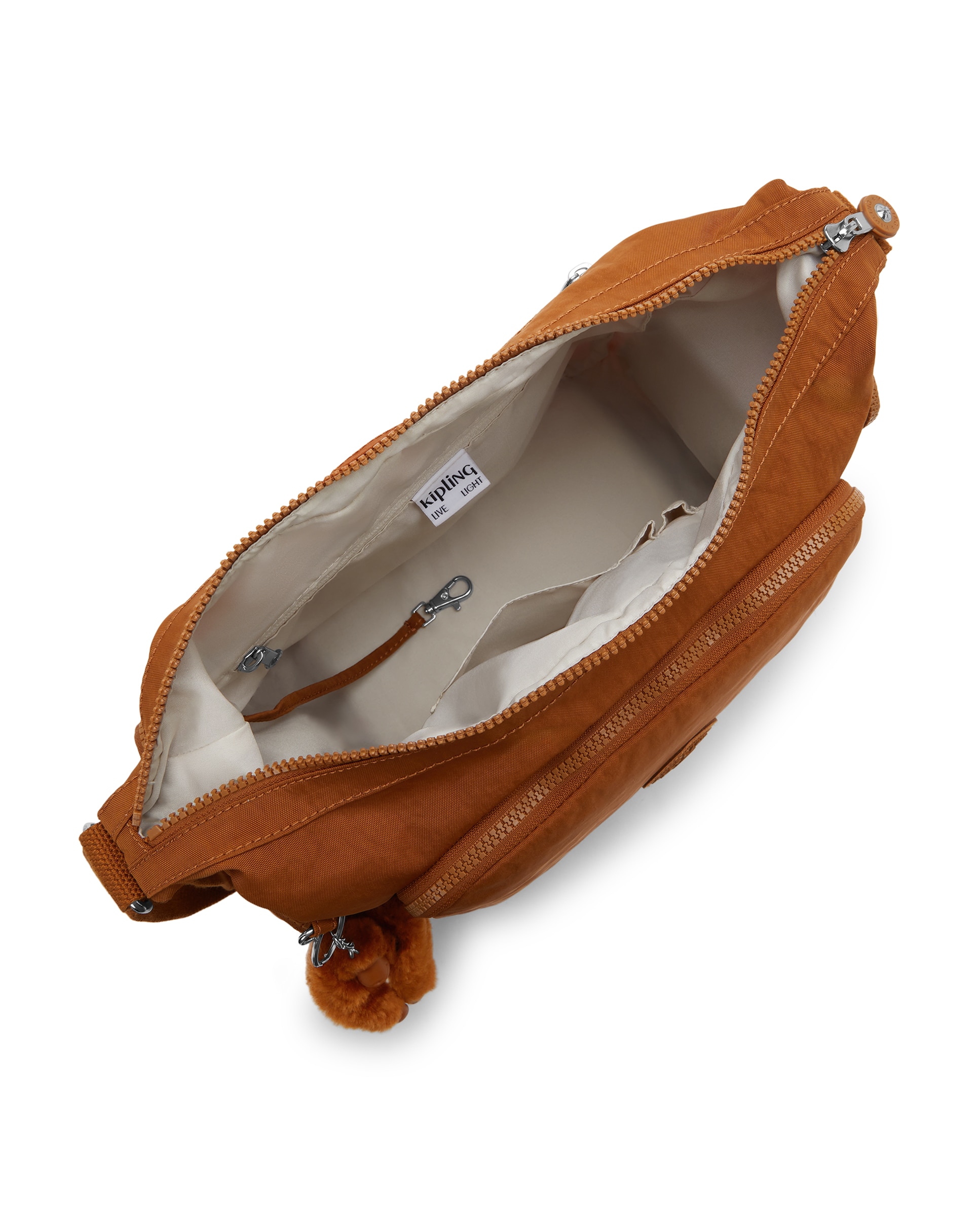 Bandolera grande de mujer con bolsillos externos y asa regulable - Kipling - Canela Canela-2