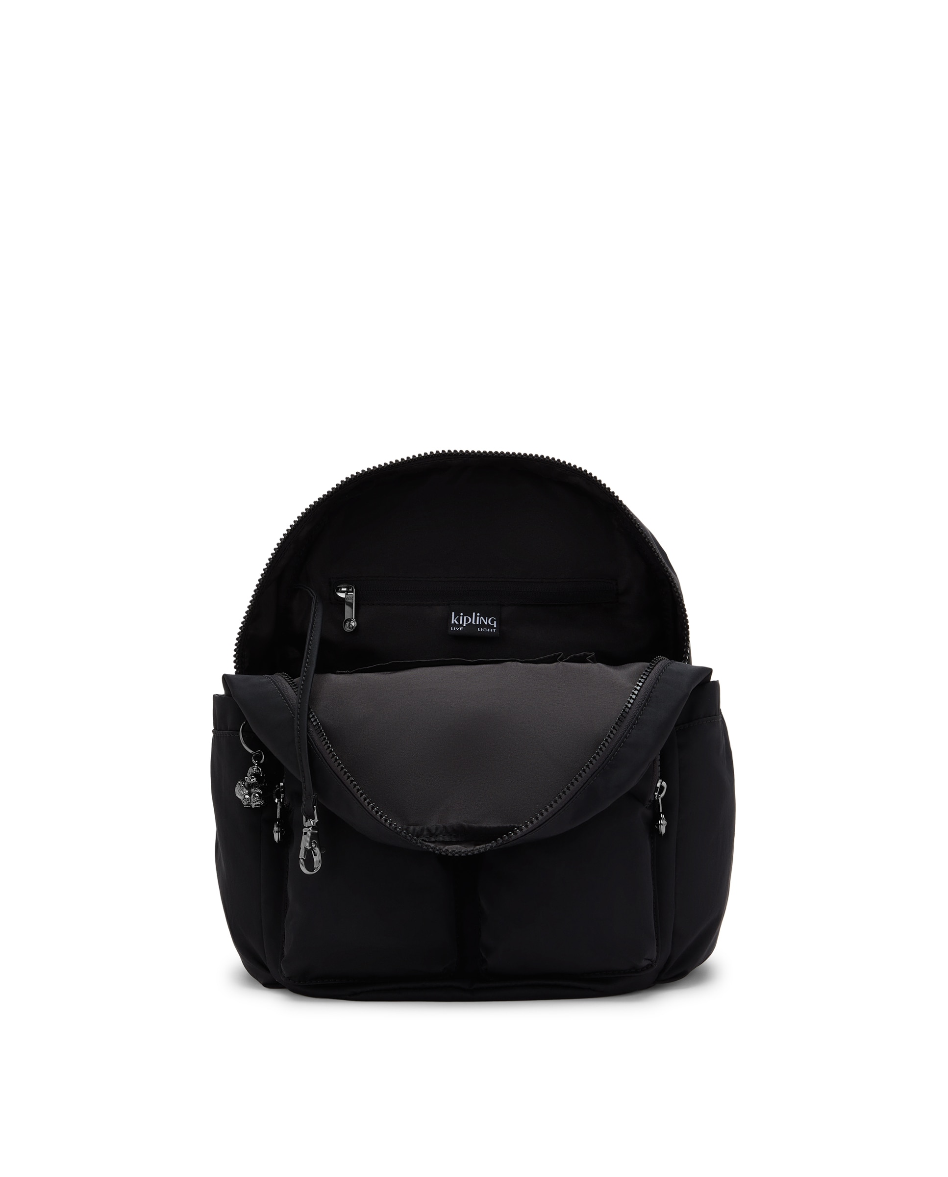 Mochila pequeña de mujer con bolsillos externos - Kipling - Negro mate Negro mate-2