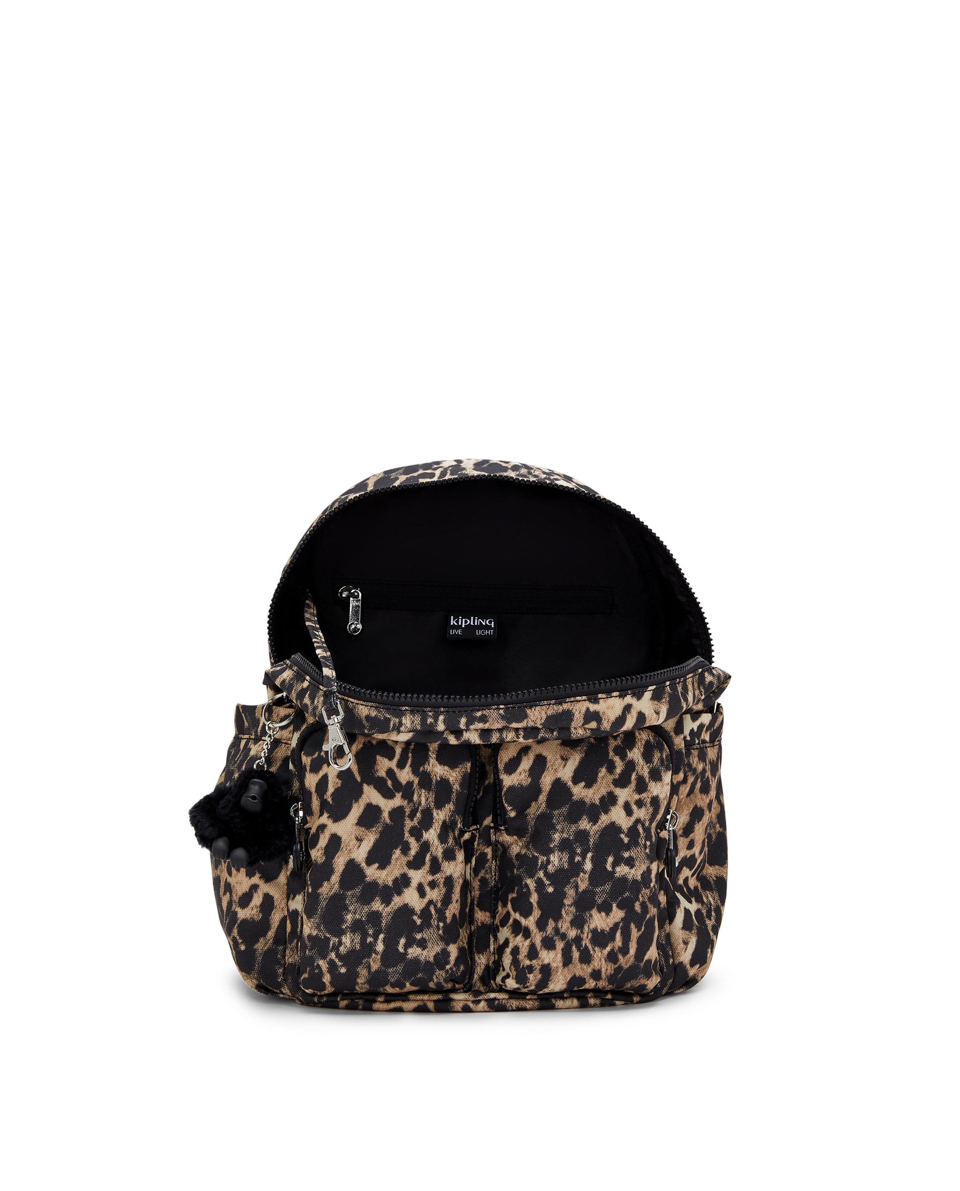 Mochila pequeña de mujer con bolsillos externos - Kipling - Negro / Natural Negro / Natural-2