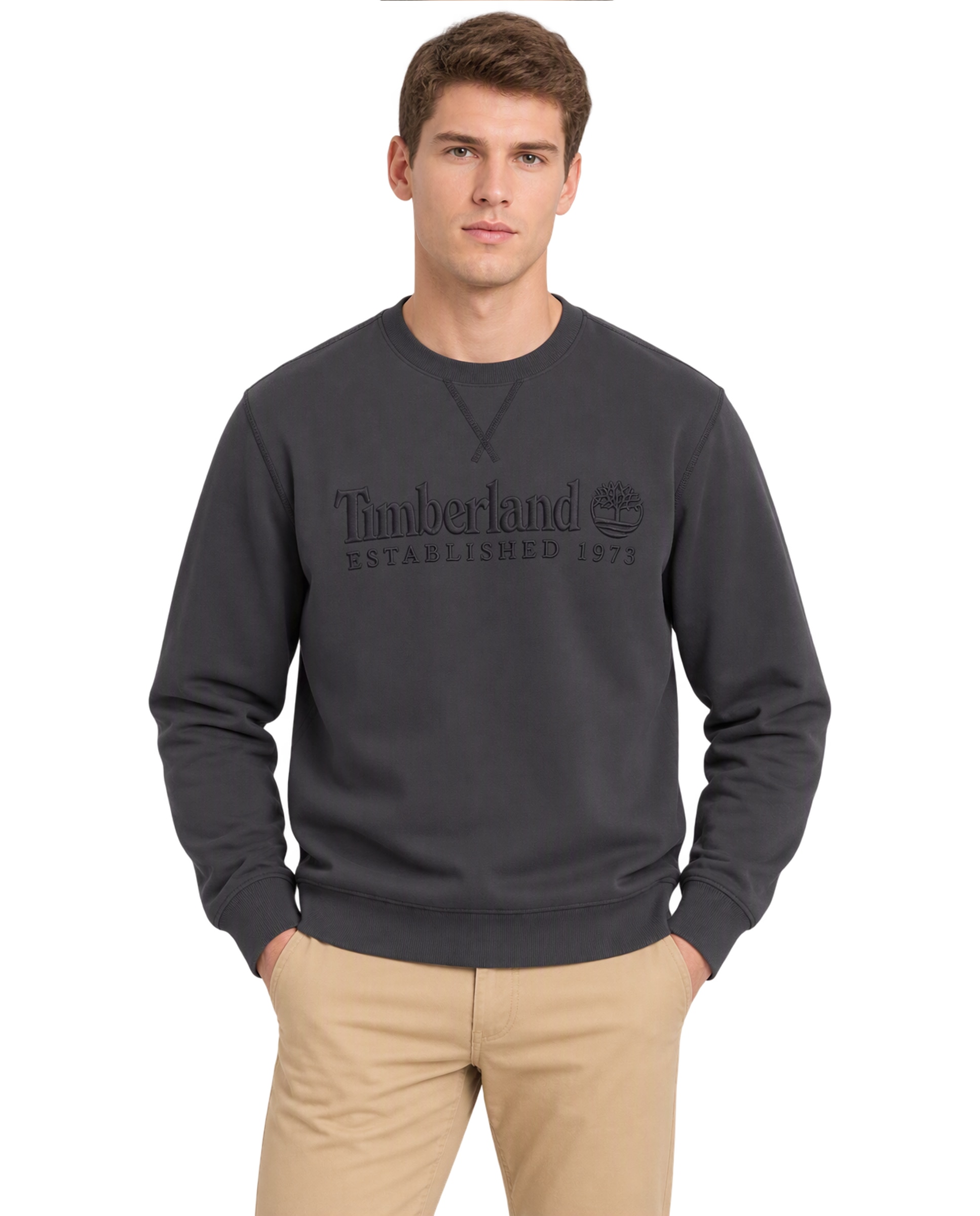 Imagen 0 de Sudadera de hombre de cuello redondo con logotipo established 1973 bordado Antracita