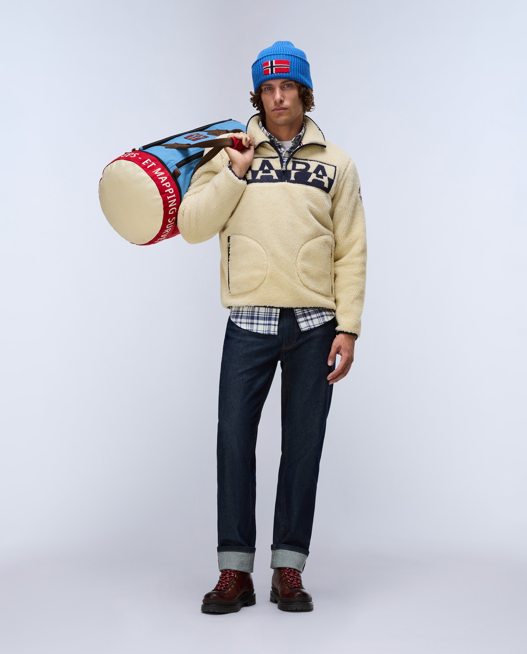 Imagen 0 de Sudadera de felpa de hombre archive hz con media cremallera Crema
