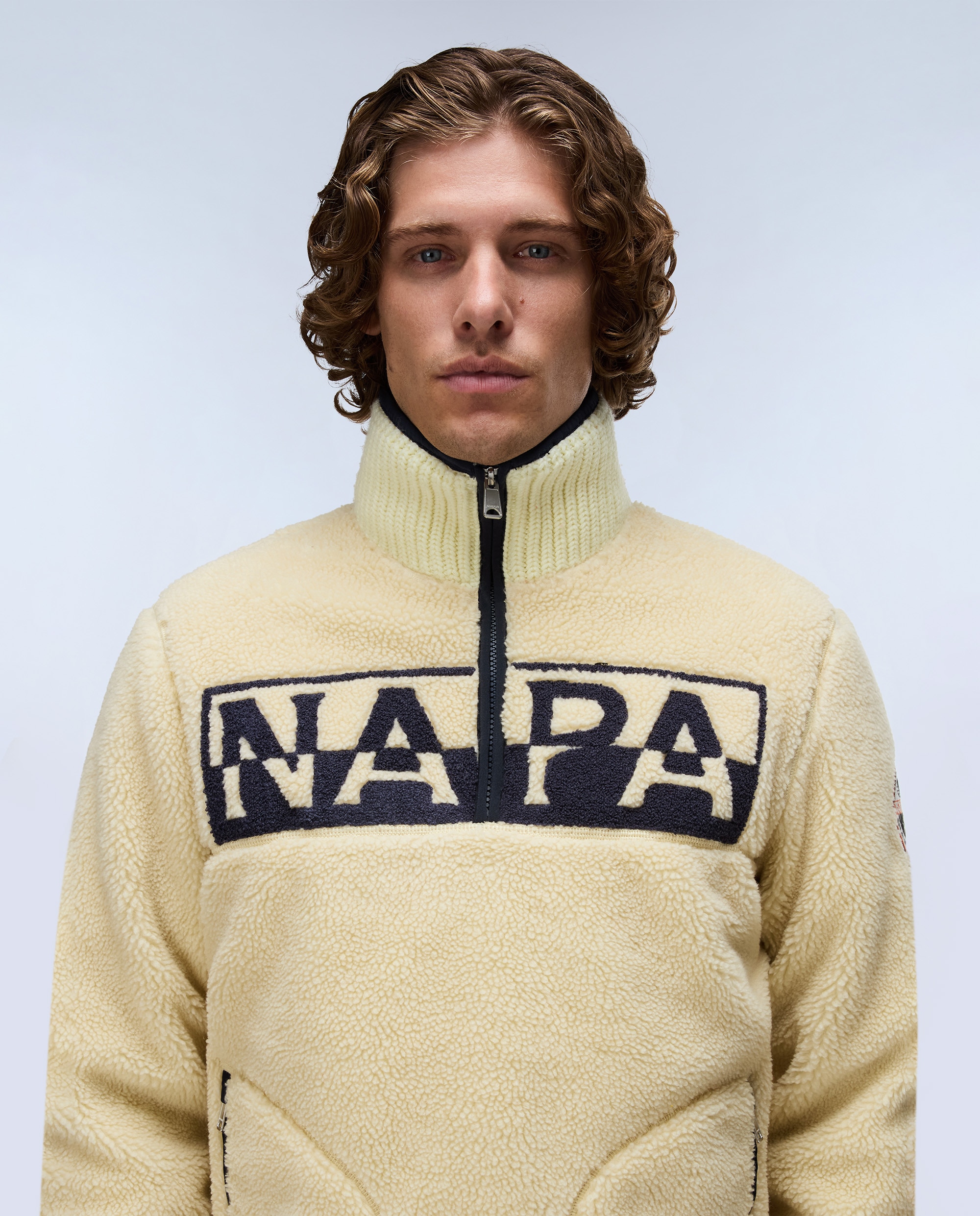 Sudadera de felpa de hombre archive hz con media cremallera - Napapijri - Crema Crema-3