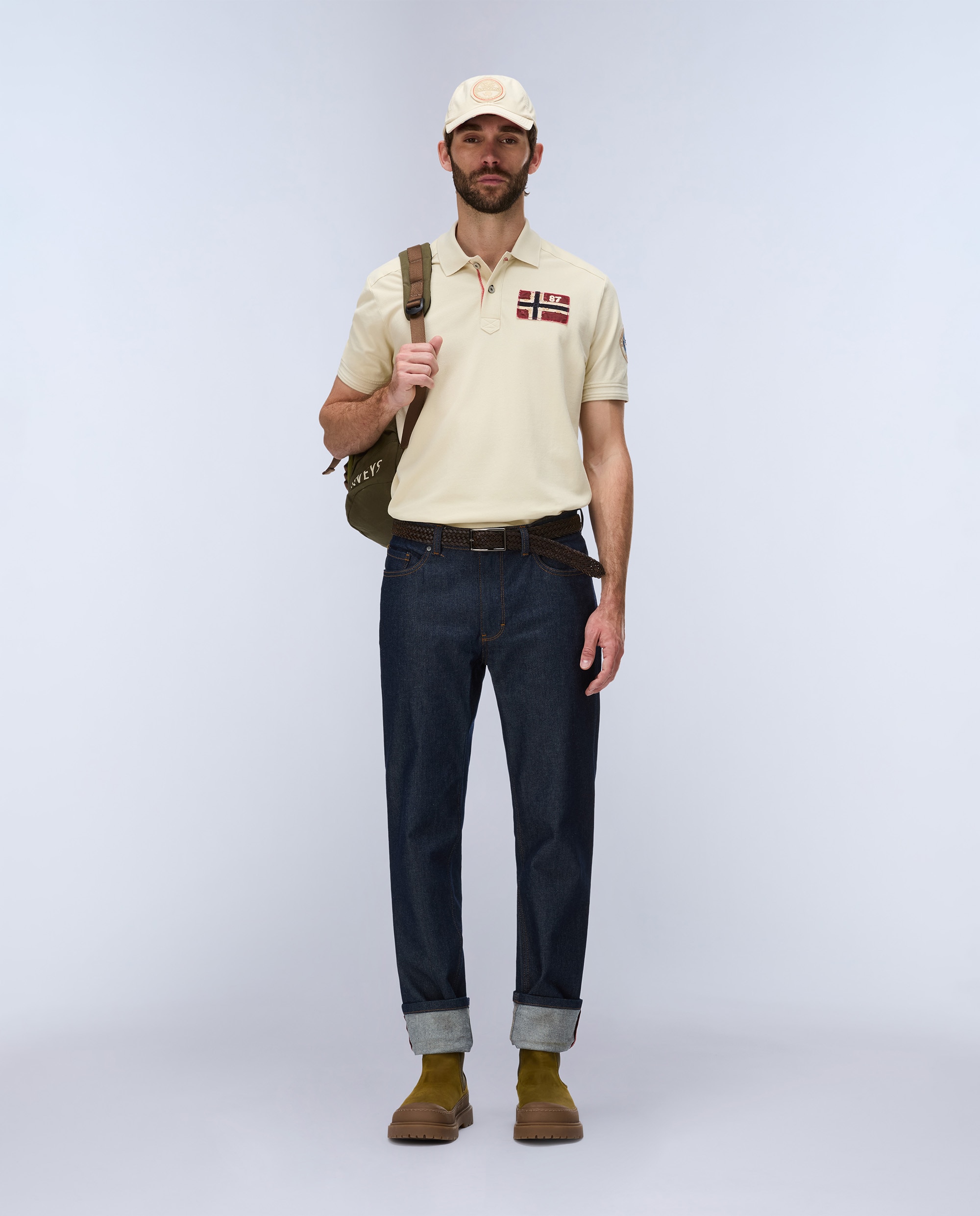 Polo de hombre archive con logo frontal de manga corta - Napapijri - Crema Crema-2