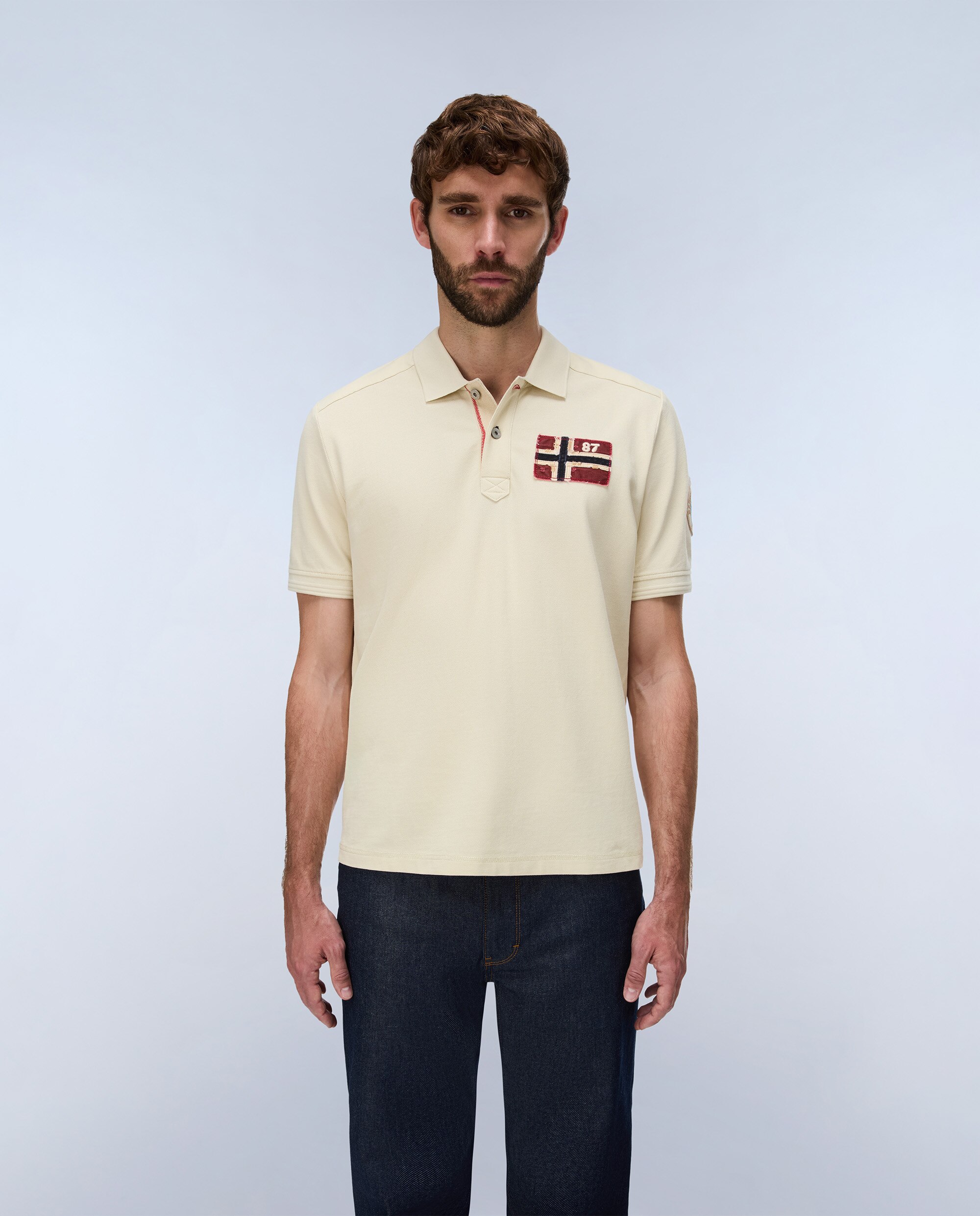 Polo de hombre archive con logo frontal de manga corta - Napapijri - Crema Crema-3