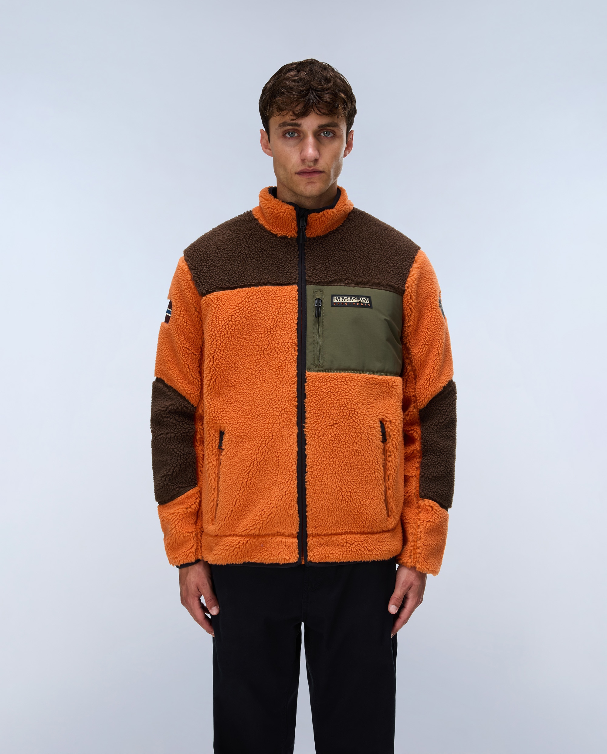 Sudadera de forro polar de hombre yupik fz con cremallera con cuello alto - Napapijri - Marrón / Naranja Marrón / Naranja-1