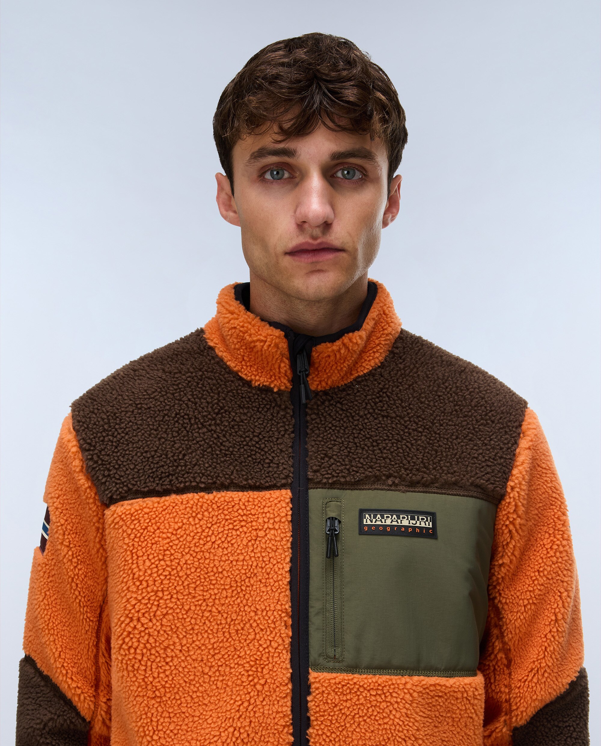 Sudadera de forro polar de hombre yupik fz con cremallera con cuello alto - Napapijri - Marrón / Naranja Marrón / Naranja-2