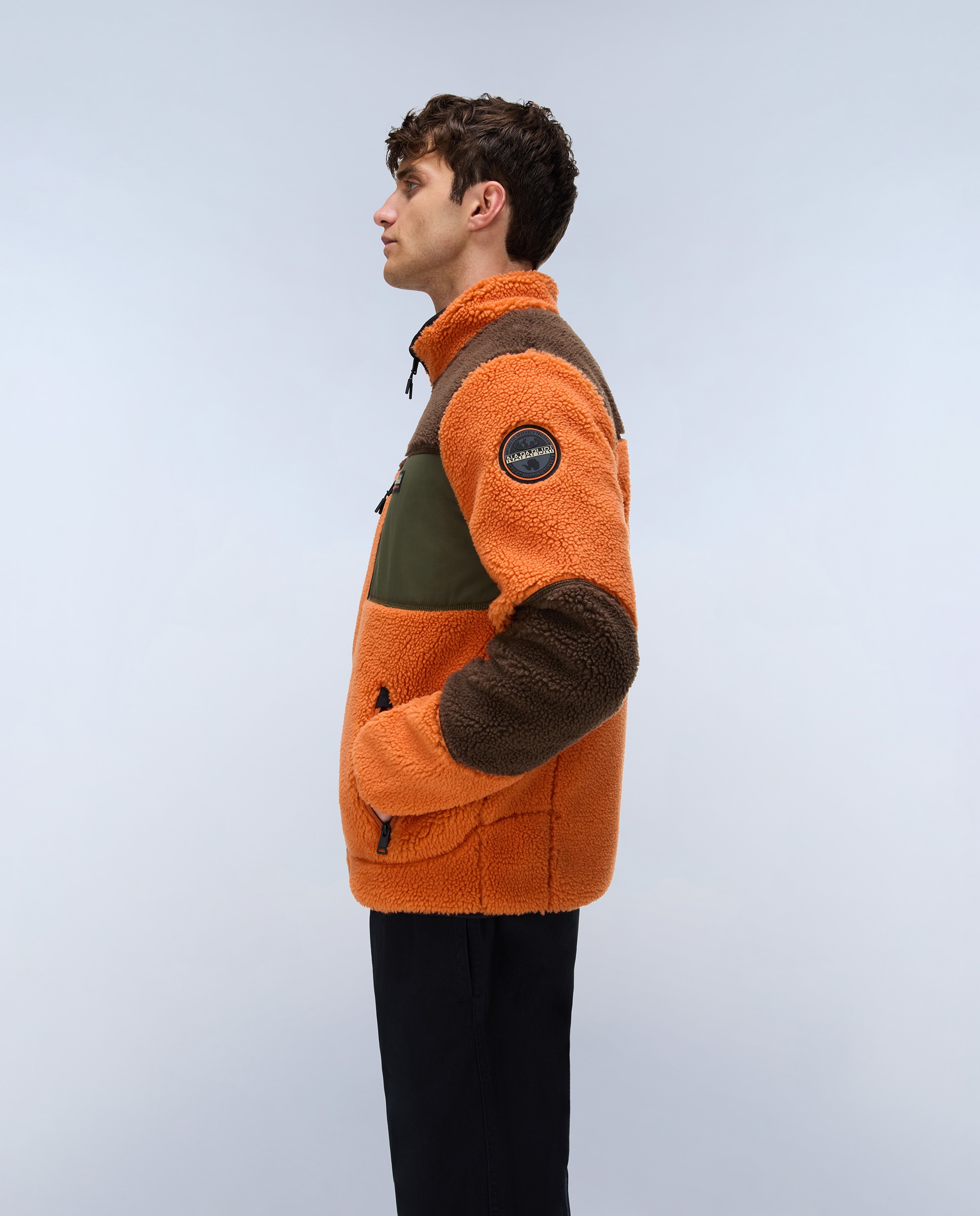 Sudadera de forro polar de hombre yupik fz con cremallera con cuello alto - Napapijri - Marrón / Naranja Marrón / Naranja-3