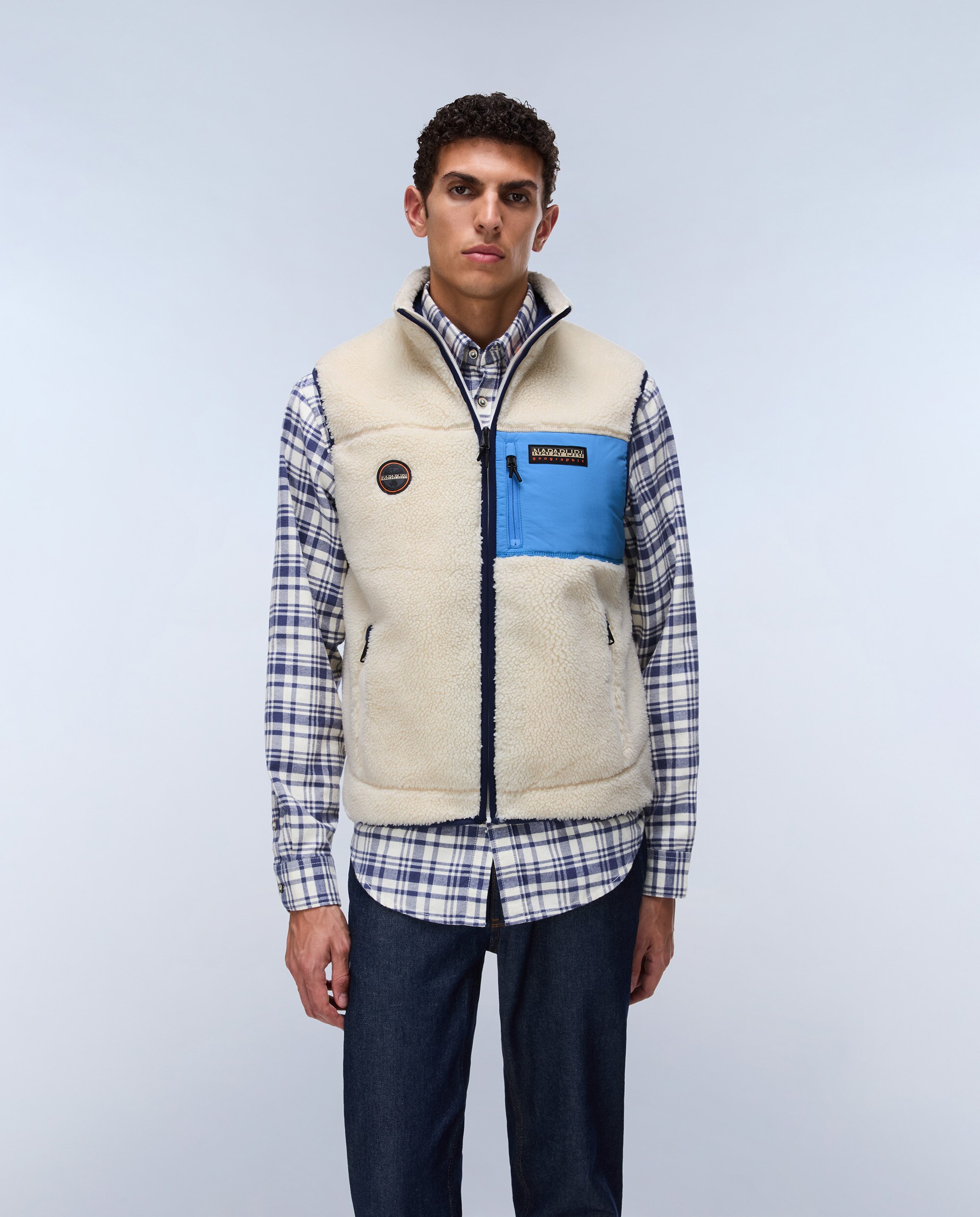 Chaleco forro polar de hombre yupik v con cremallera - Napapijri - Blanco / Azul Blanco / Azul-2