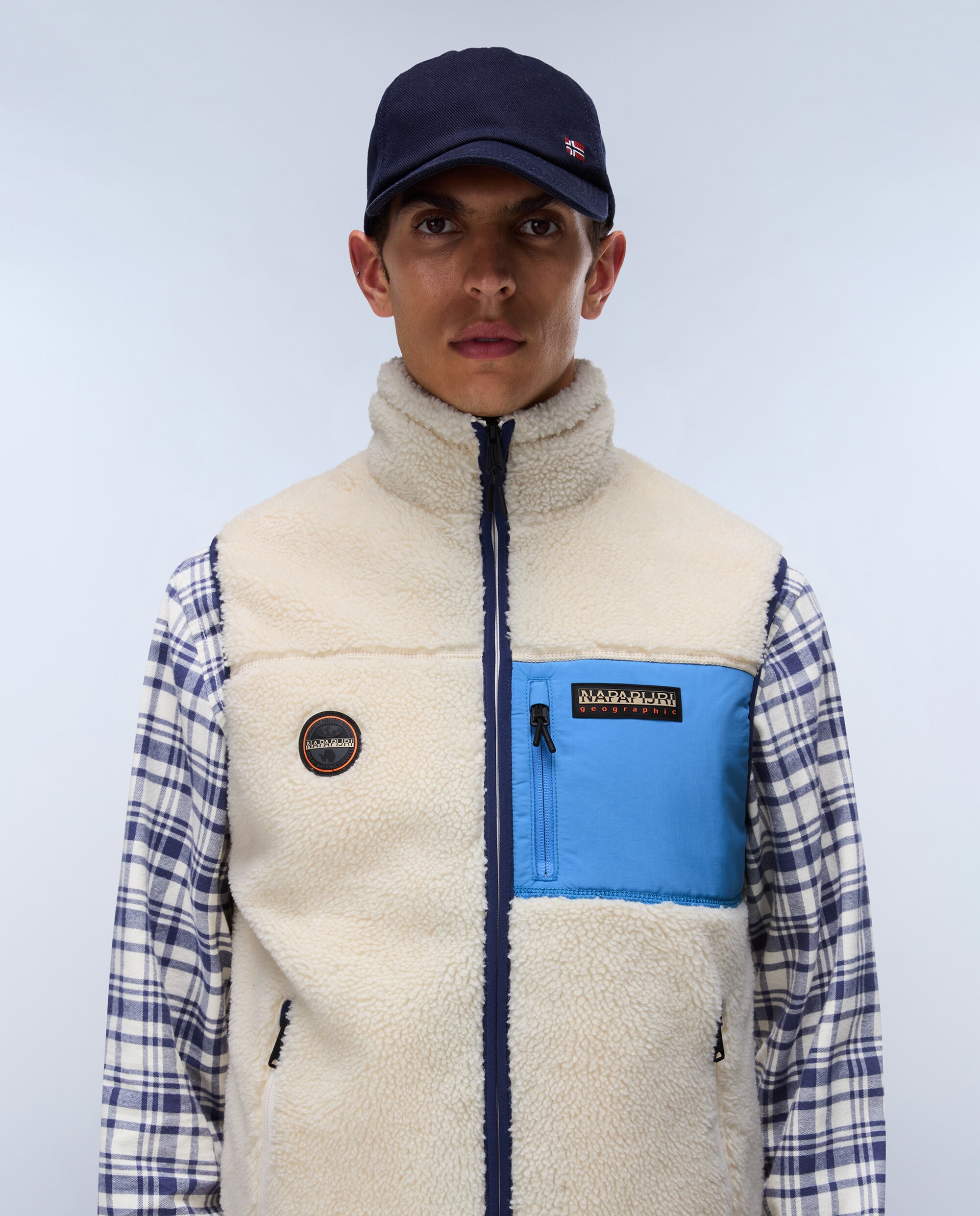 Chaleco forro polar de hombre yupik v con cremallera - Napapijri - Blanco / Azul Blanco / Azul-3