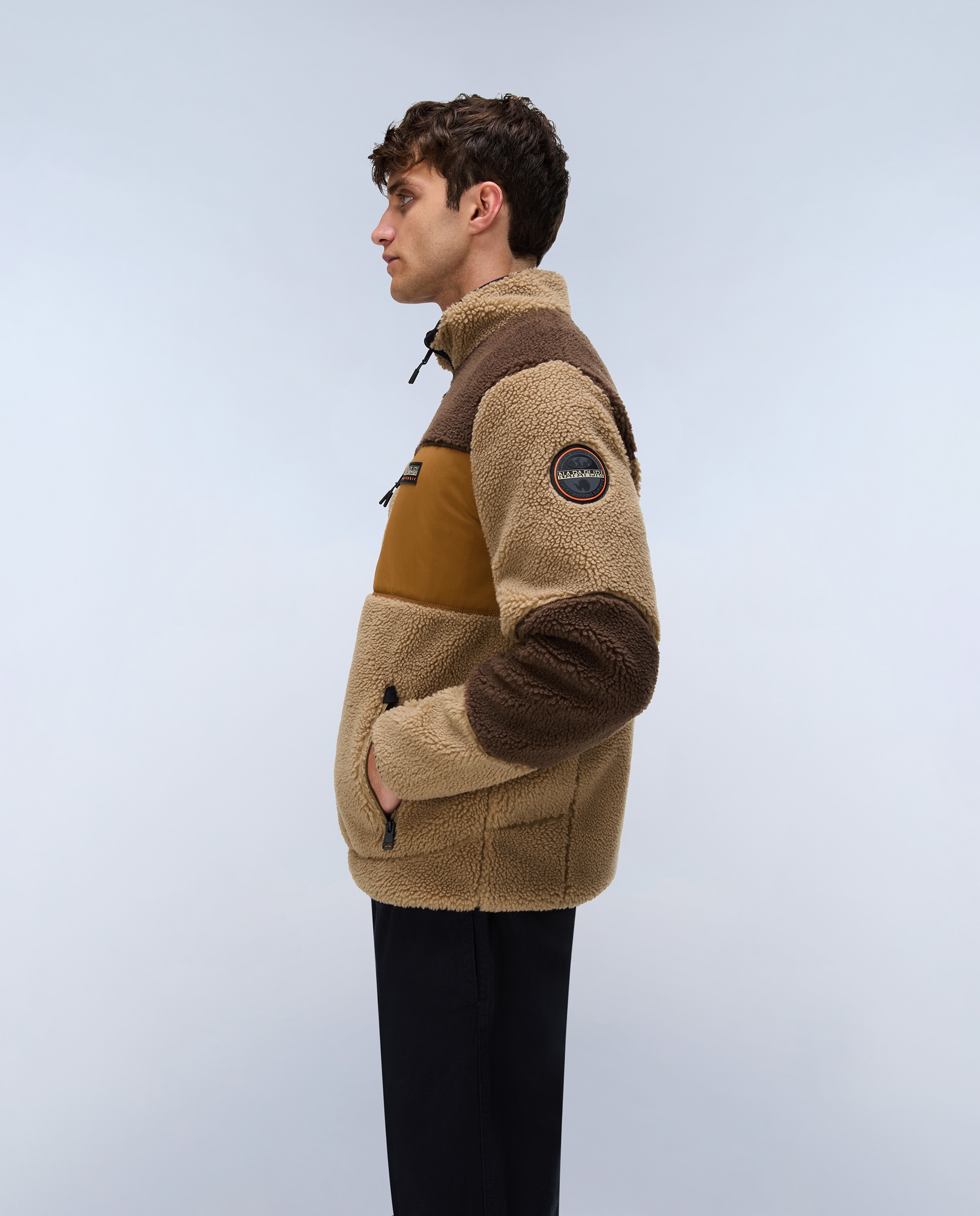 Sudadera de forro polar de hombre yupik fz con cremallera con cuello alto - Napapijri - Marrón Marrón-3