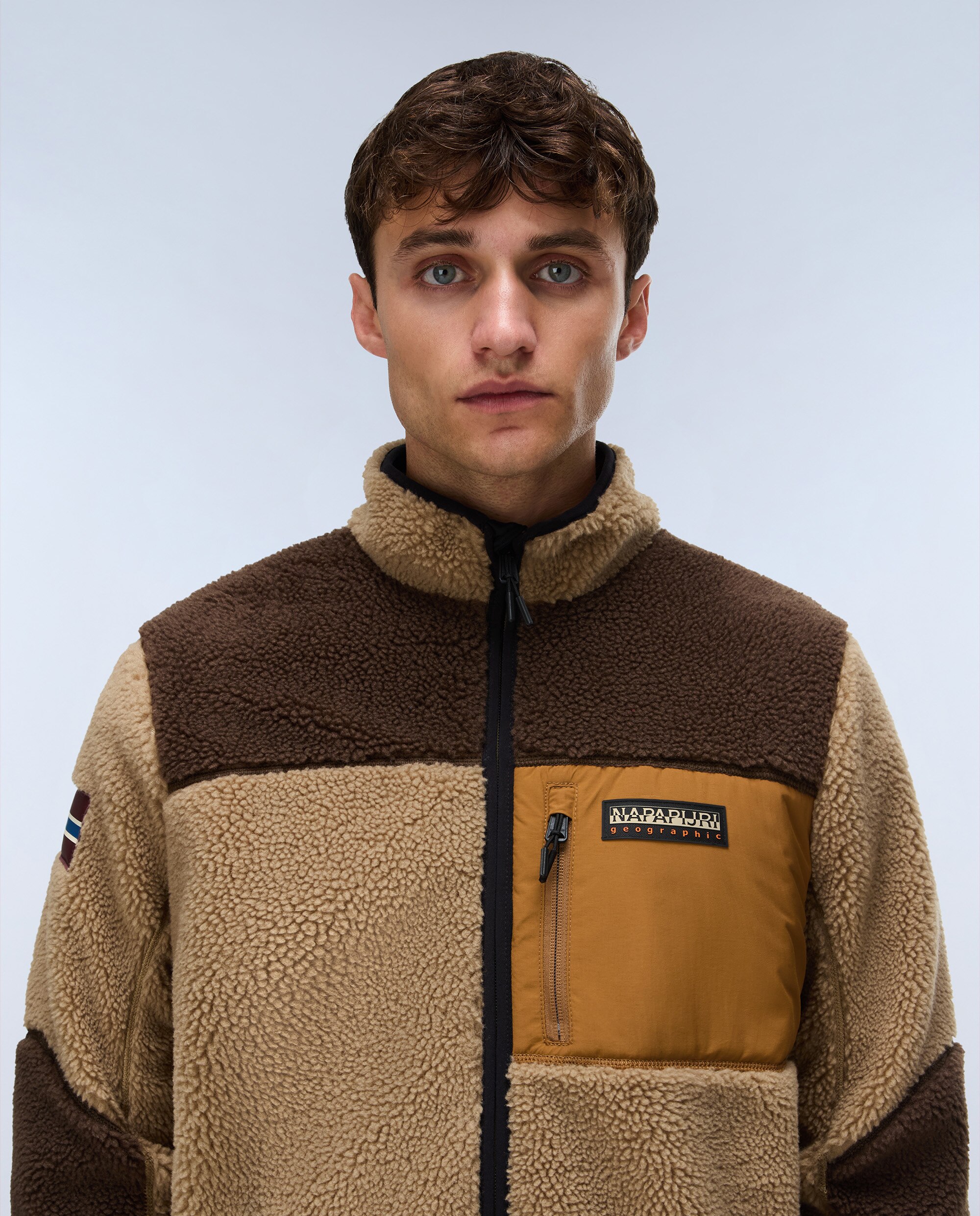 Sudadera de forro polar de hombre yupik fz con cremallera con cuello alto - Napapijri - Marrón Marrón-2
