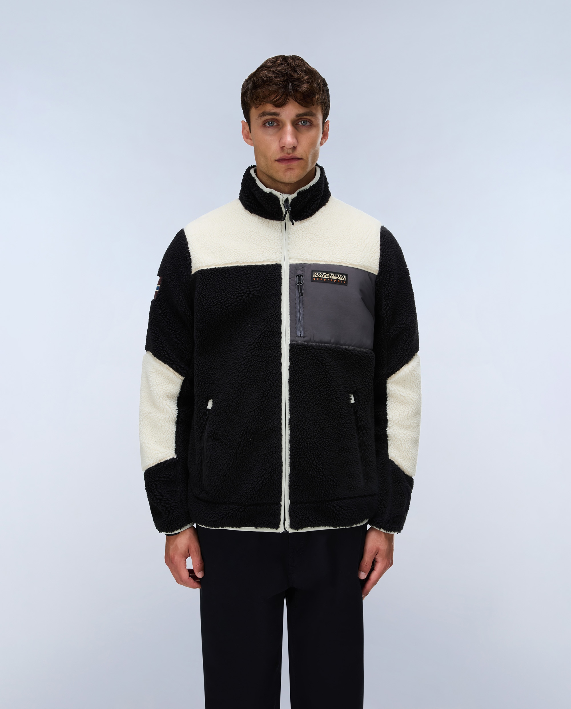 Sudadera de forro polar de hombre yupik fz con cremallera con cuello alto - Napapijri - Blanco / Negro Blanco / Negro-1