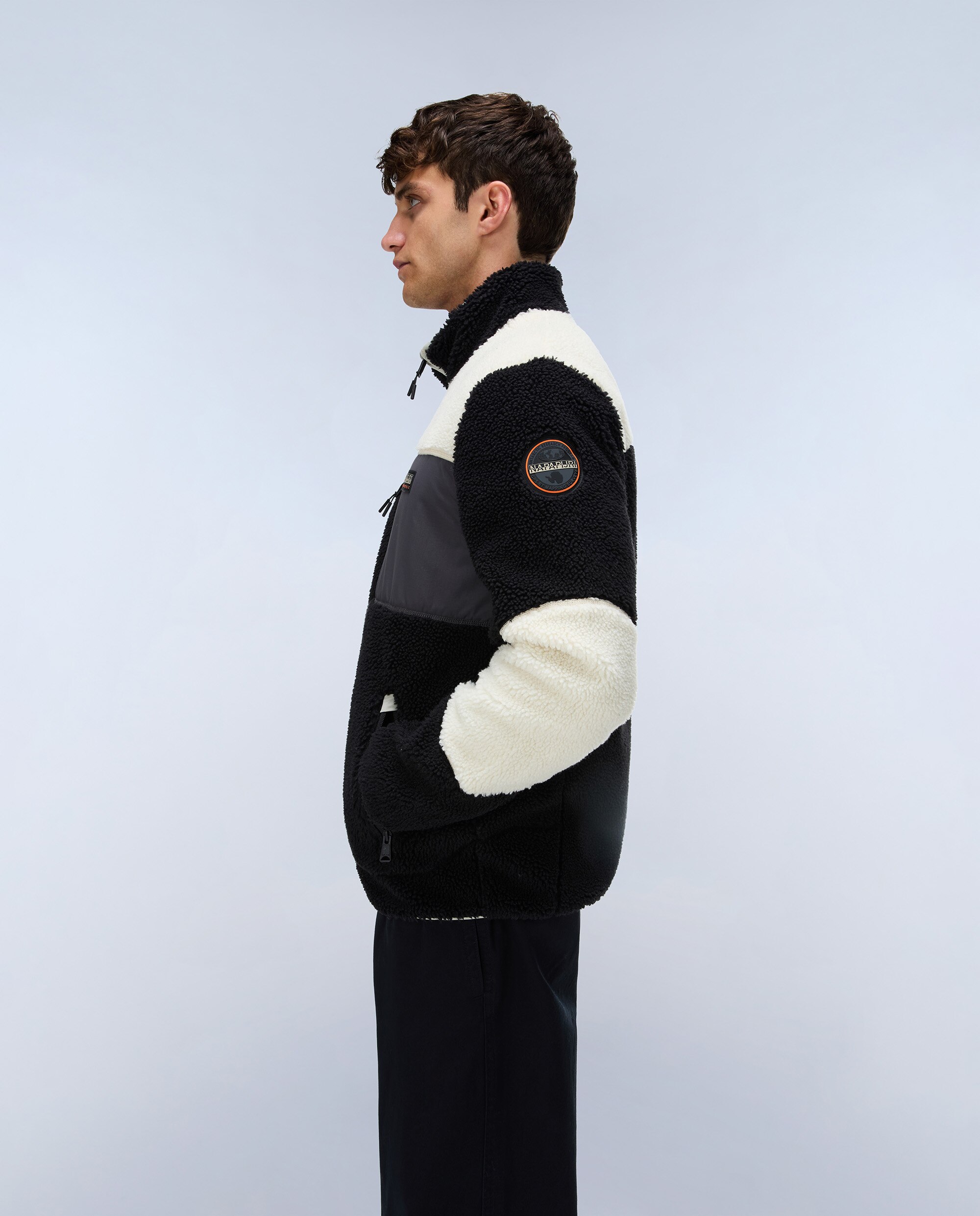 Sudadera de forro polar de hombre yupik fz con cremallera con cuello alto - Napapijri - Blanco / Negro Blanco / Negro-3