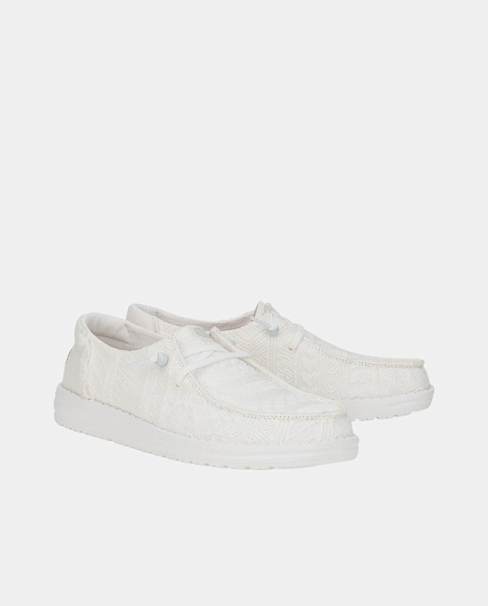 Zapatos de cordones de mujer en tejido y crochet - HeyDude - Blanco Blanco-2