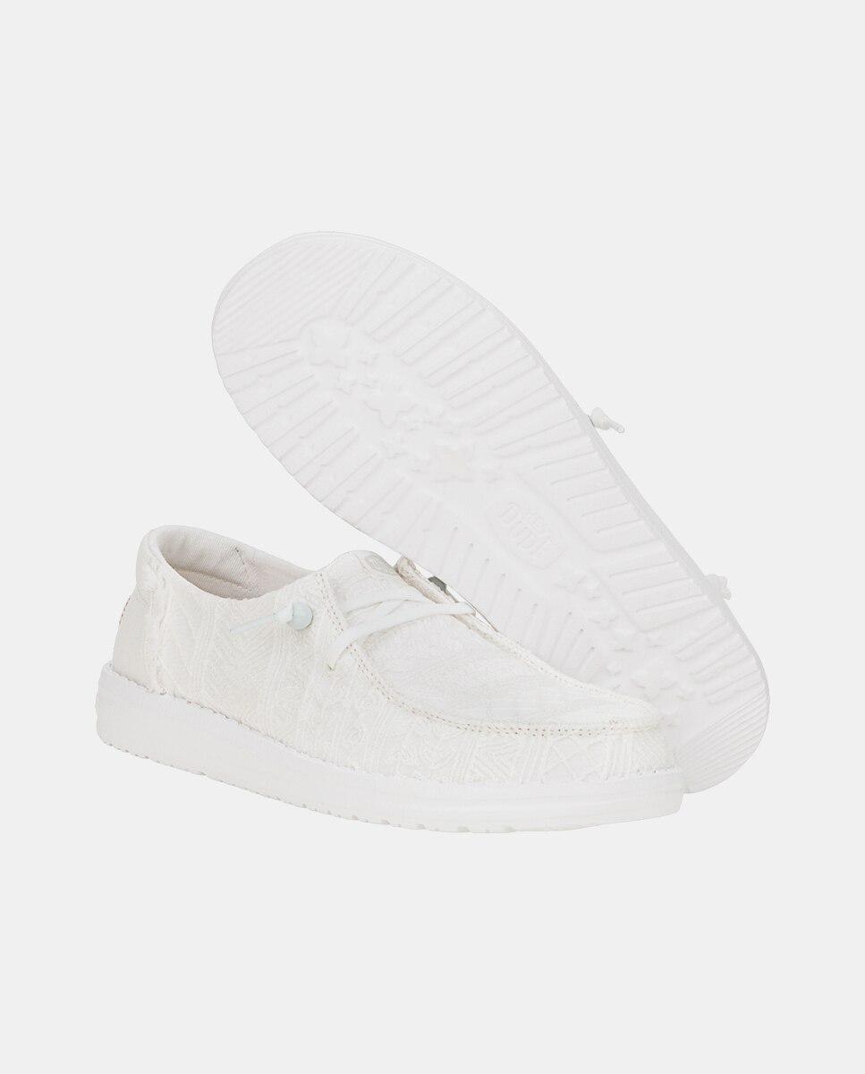 Zapatos de cordones de mujer en tejido y crochet - HeyDude - Blanco Blanco-3