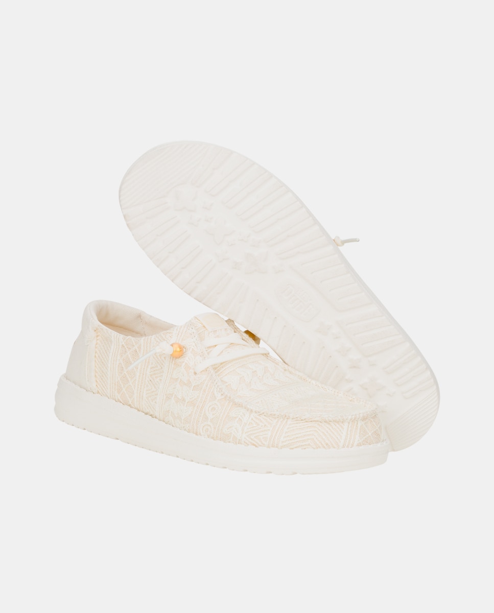 Zapatos de cordones de mujer en tejido y crochet - HeyDude - Beige Beige-3