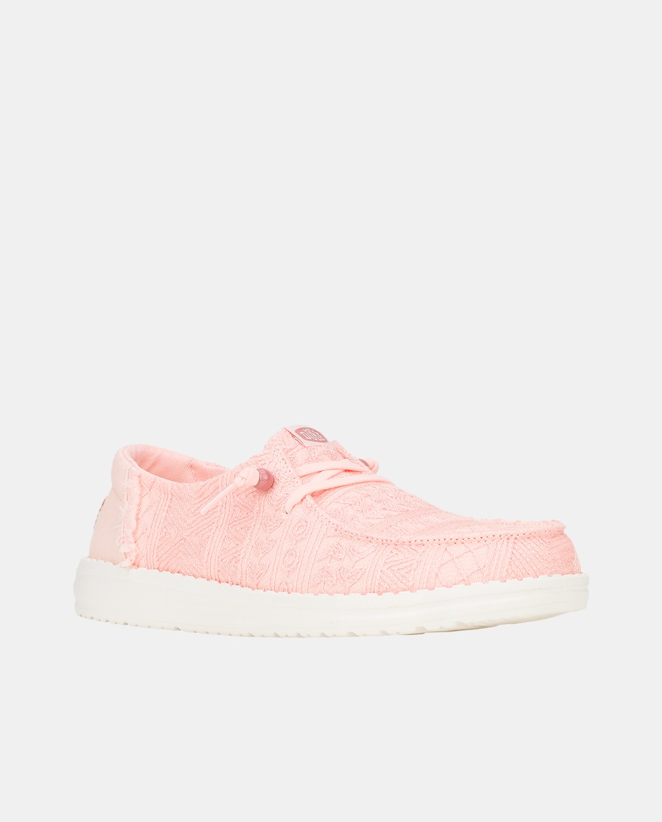 Zapatos de cordones de mujer en tejido y crochet - HeyDude - Rosa pastel Rosa pastel-3