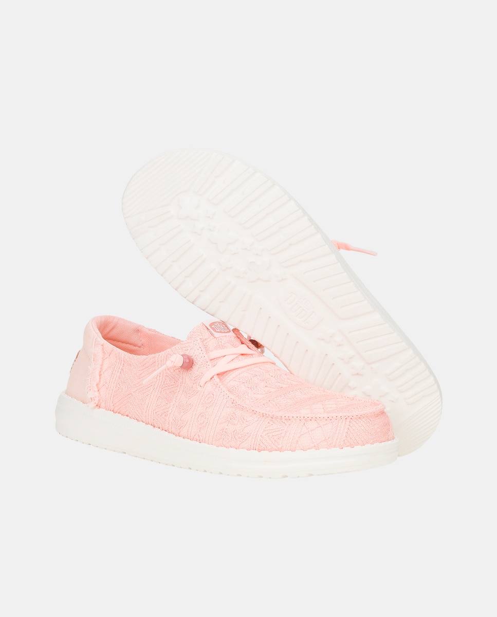 Zapatos de cordones de mujer en tejido y crochet - HeyDude - Rosa pastel Rosa pastel-4