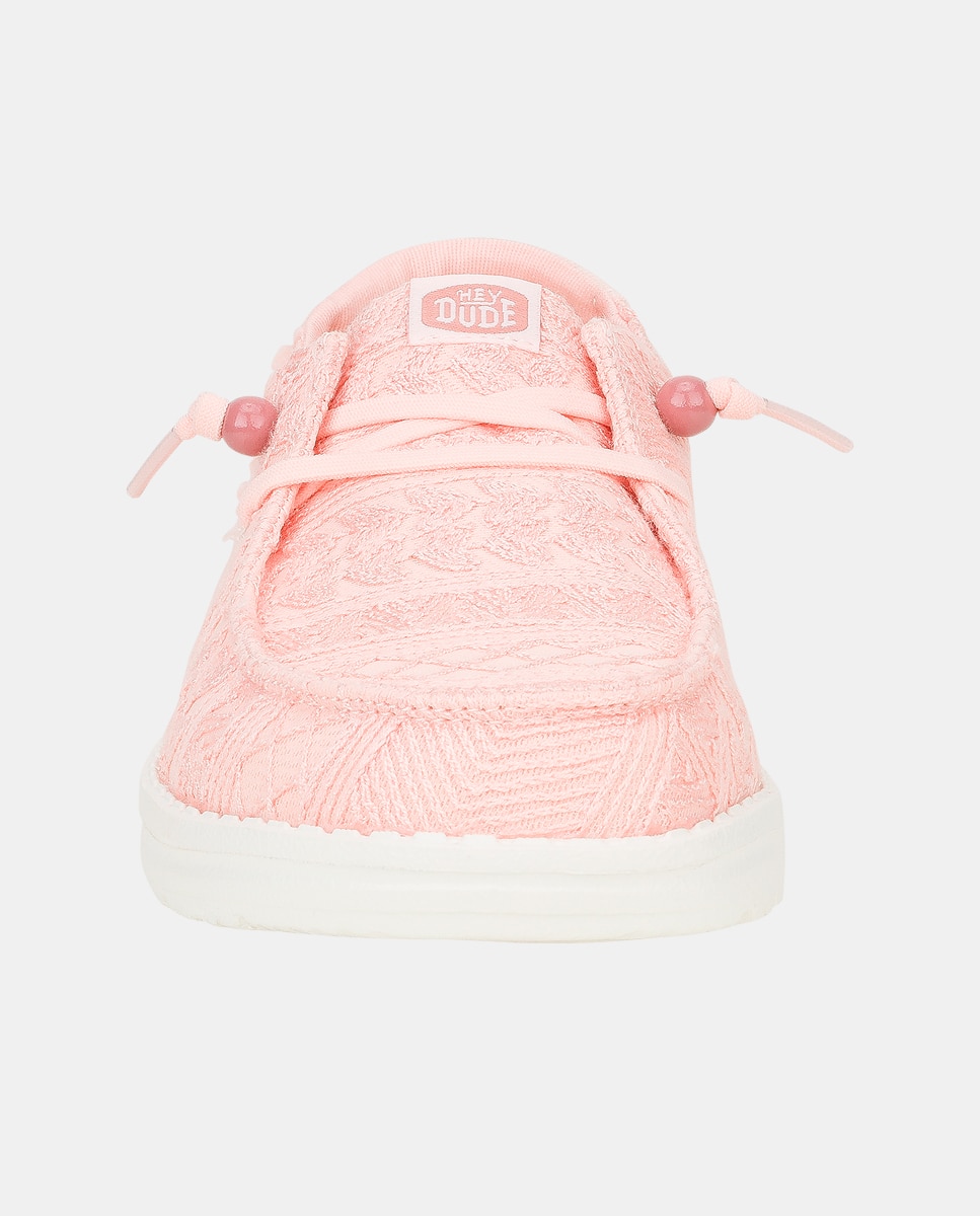 Zapatos de cordones de mujer en tejido y crochet - HeyDude - Rosa pastel Rosa pastel-5