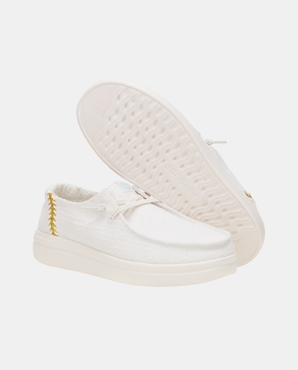 Zapato de cordones de mujer de plataforma y algodón - HeyDude - Blanco Blanco-5