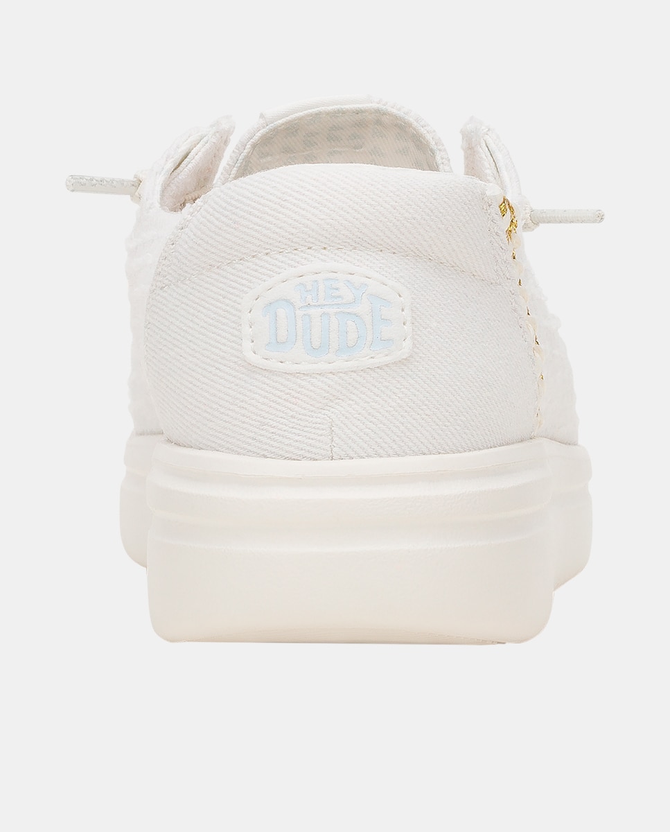 Zapato de cordones de mujer de plataforma y algodón - HeyDude - Blanco Blanco-3