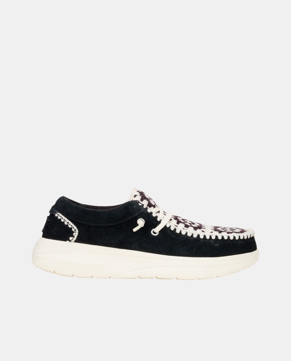 Zapato de cordones de mujer en crochet y ante - HeyDude - Negro Negro-1