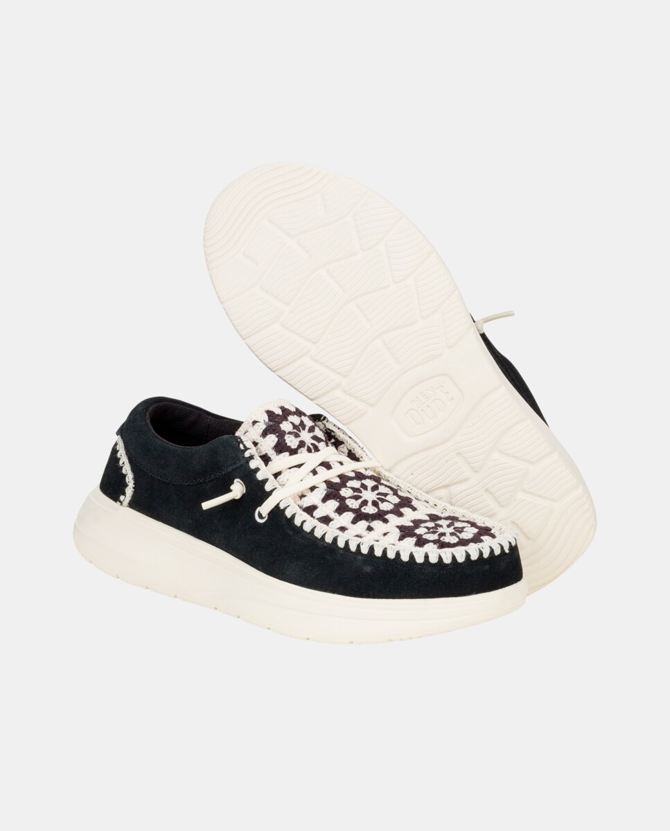 Zapato de cordones de mujer en crochet y ante - HeyDude - Negro Negro-2