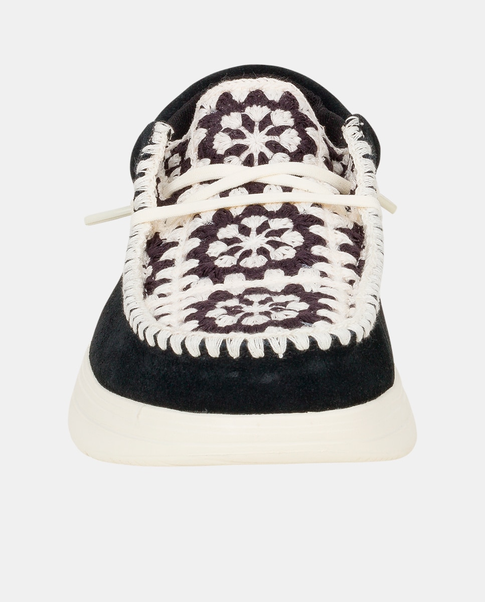 Zapato de cordones de mujer en crochet y ante - HeyDude - Negro Negro-3