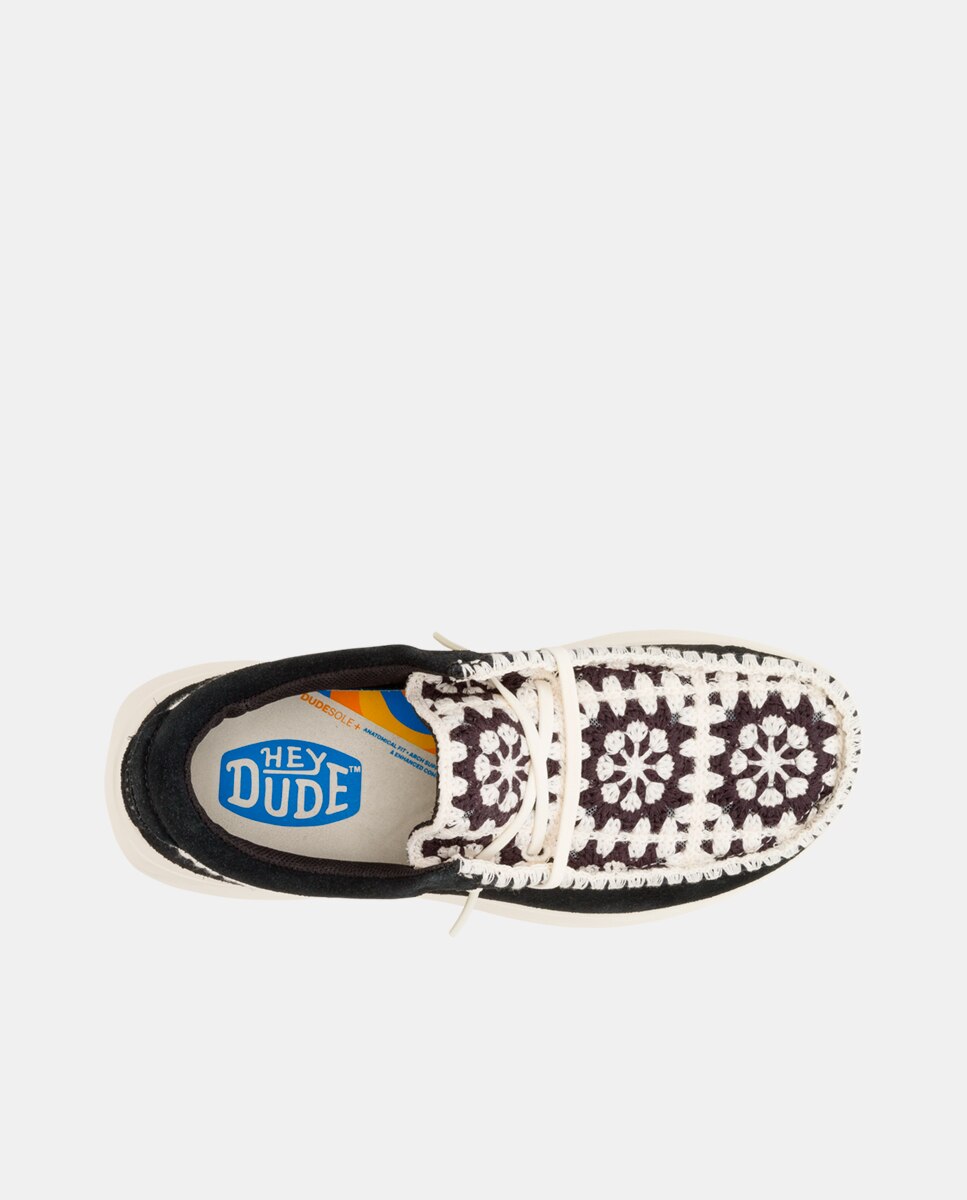Zapato de cordones de mujer en crochet y ante - HeyDude - Negro Negro-6