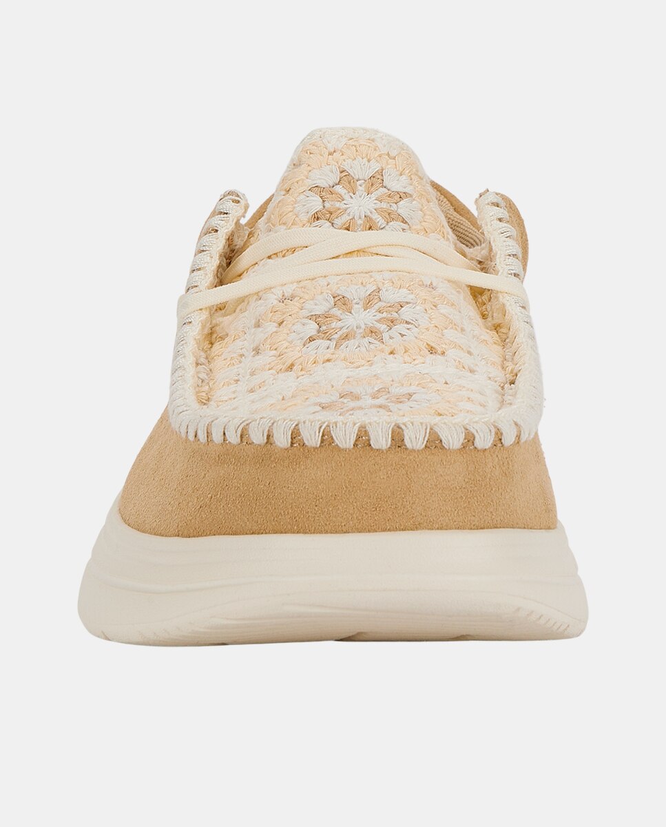Zapato de cordones de mujer en crochet y ante - HeyDude - Beige Beige-4