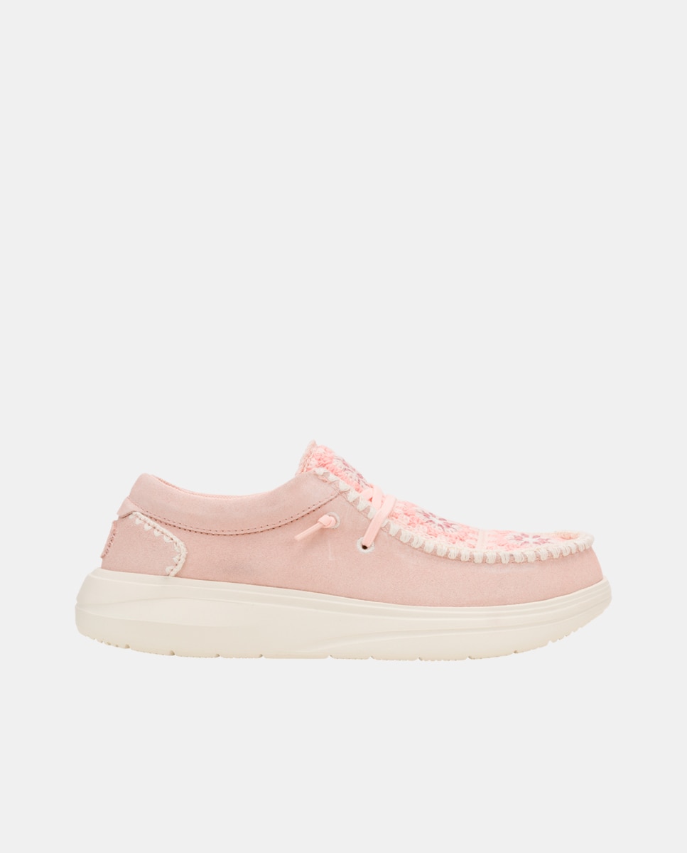 Zapato de cordones de mujer en crochet y ante - HeyDude - Rosa pastel Rosa pastel-1