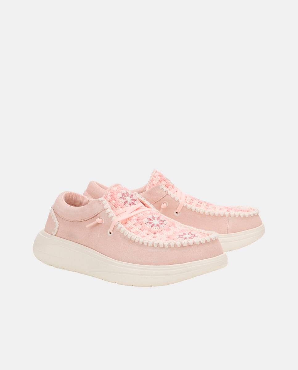 Zapato de cordones de mujer en crochet y ante - HeyDude - Rosa pastel Rosa pastel-4