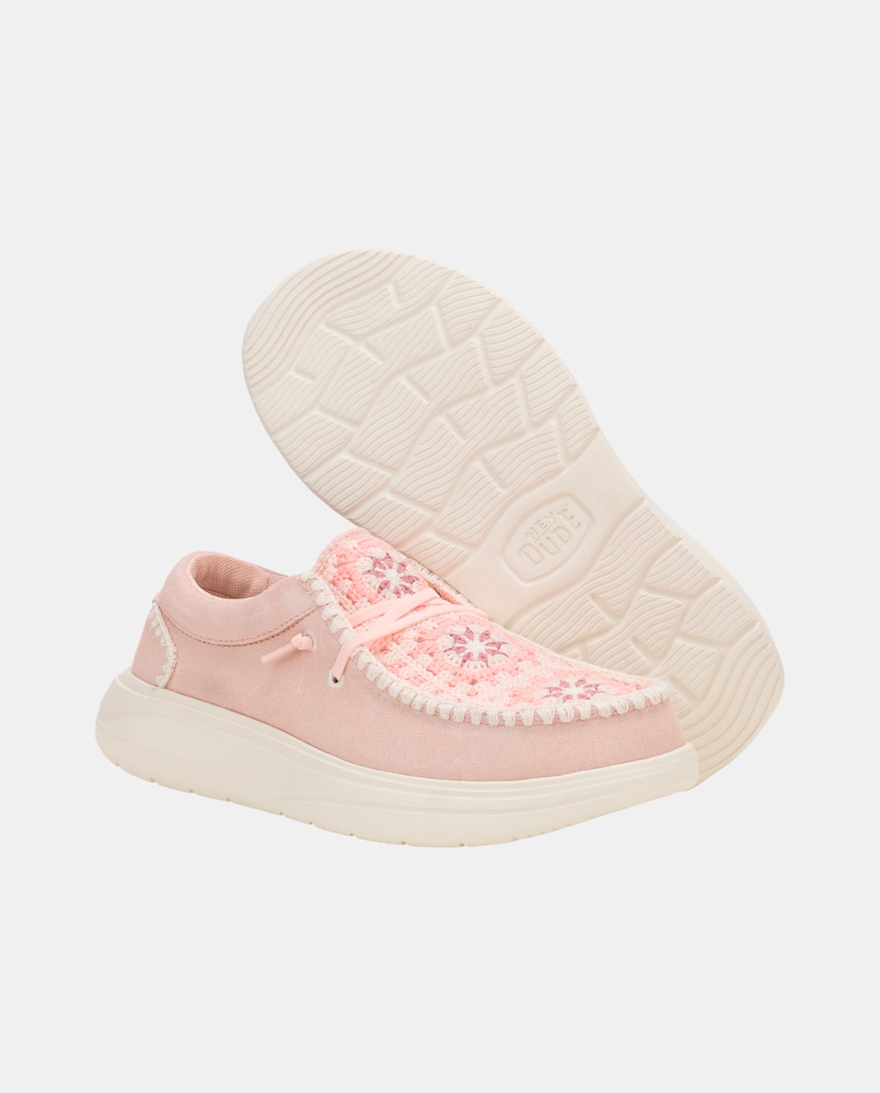 Zapato de cordones de mujer en crochet y ante - HeyDude - Rosa pastel Rosa pastel-3