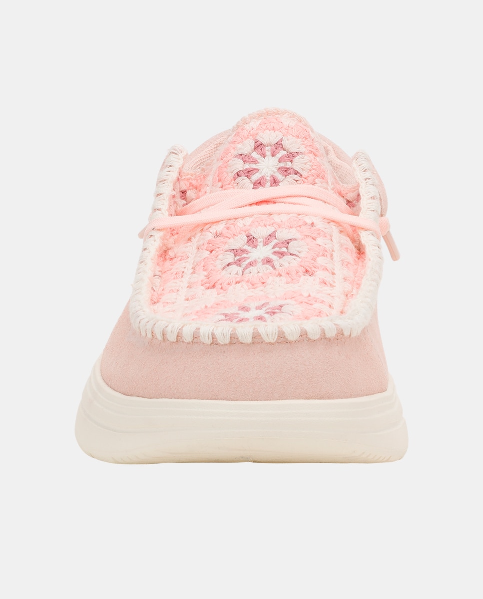 Zapato de cordones de mujer en crochet y ante - HeyDude - Rosa pastel Rosa pastel-2