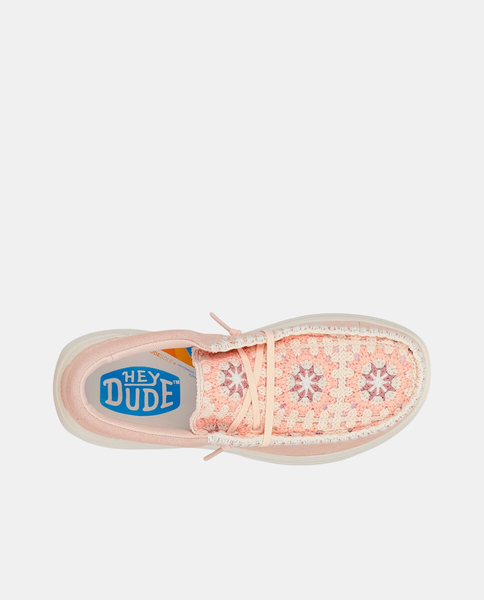 Zapato de cordones de mujer en crochet y ante - HeyDude - Rosa pastel Rosa pastel-6