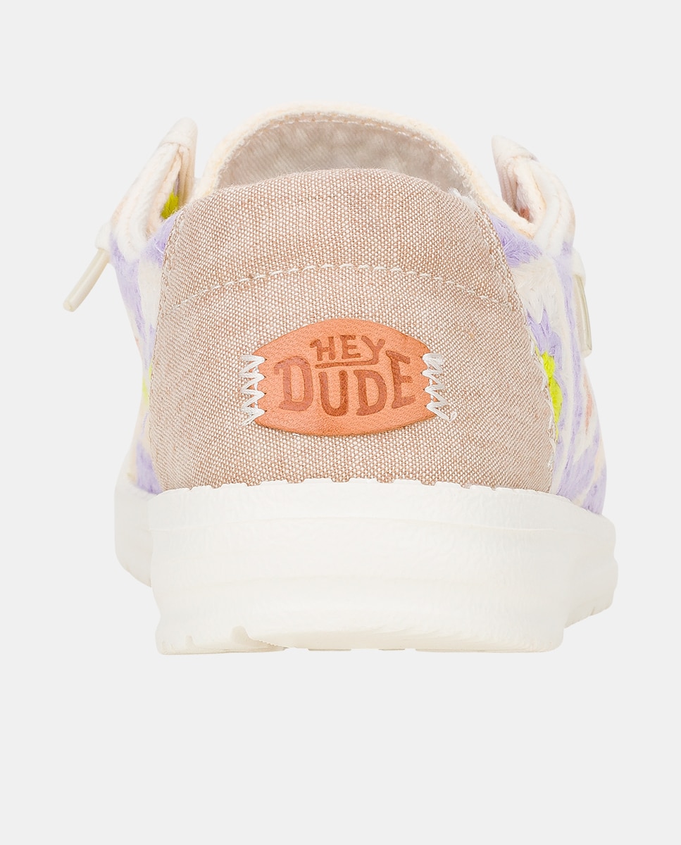 Zapato de cordones de mujer en algodón y crochet - HeyDude - Lila / Blanco Lila / Blanco-5